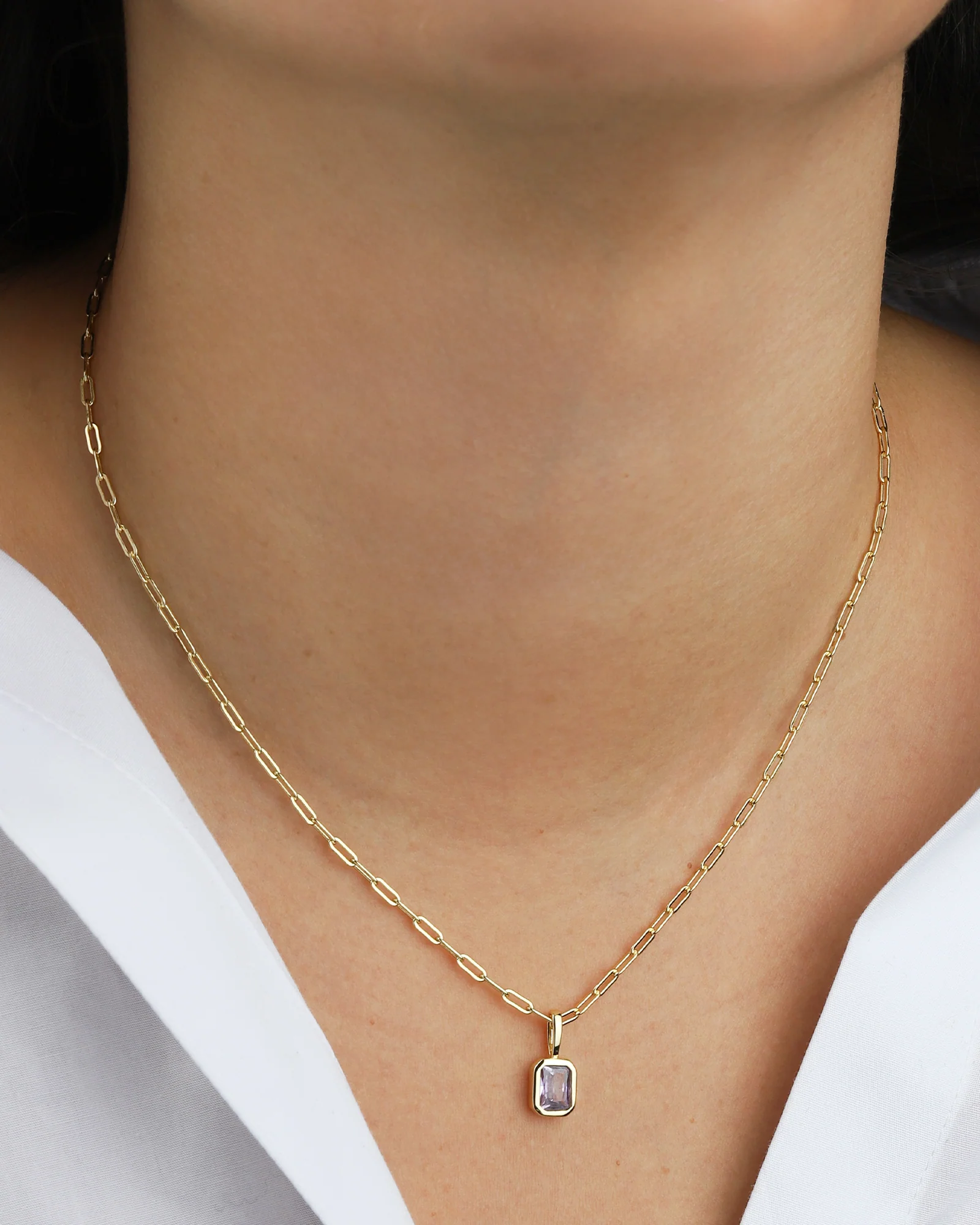 Emerald Cut Birthstone Paperclip Necklace - Image 2