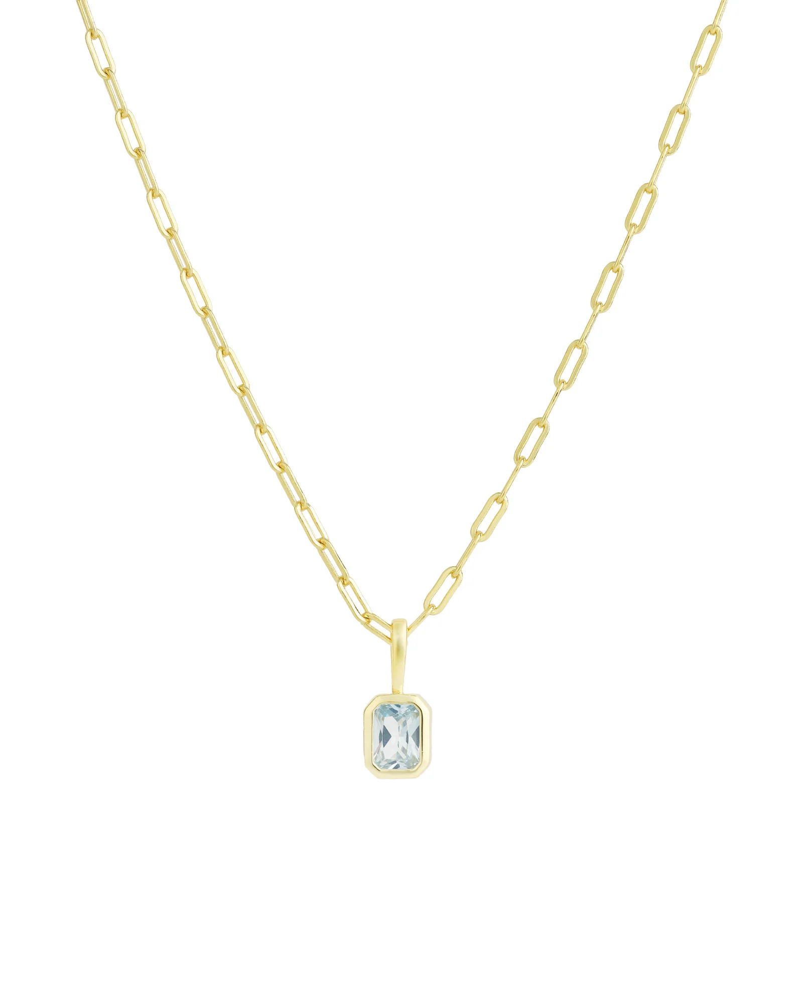 Emerald Cut Birthstone Paperclip Necklace