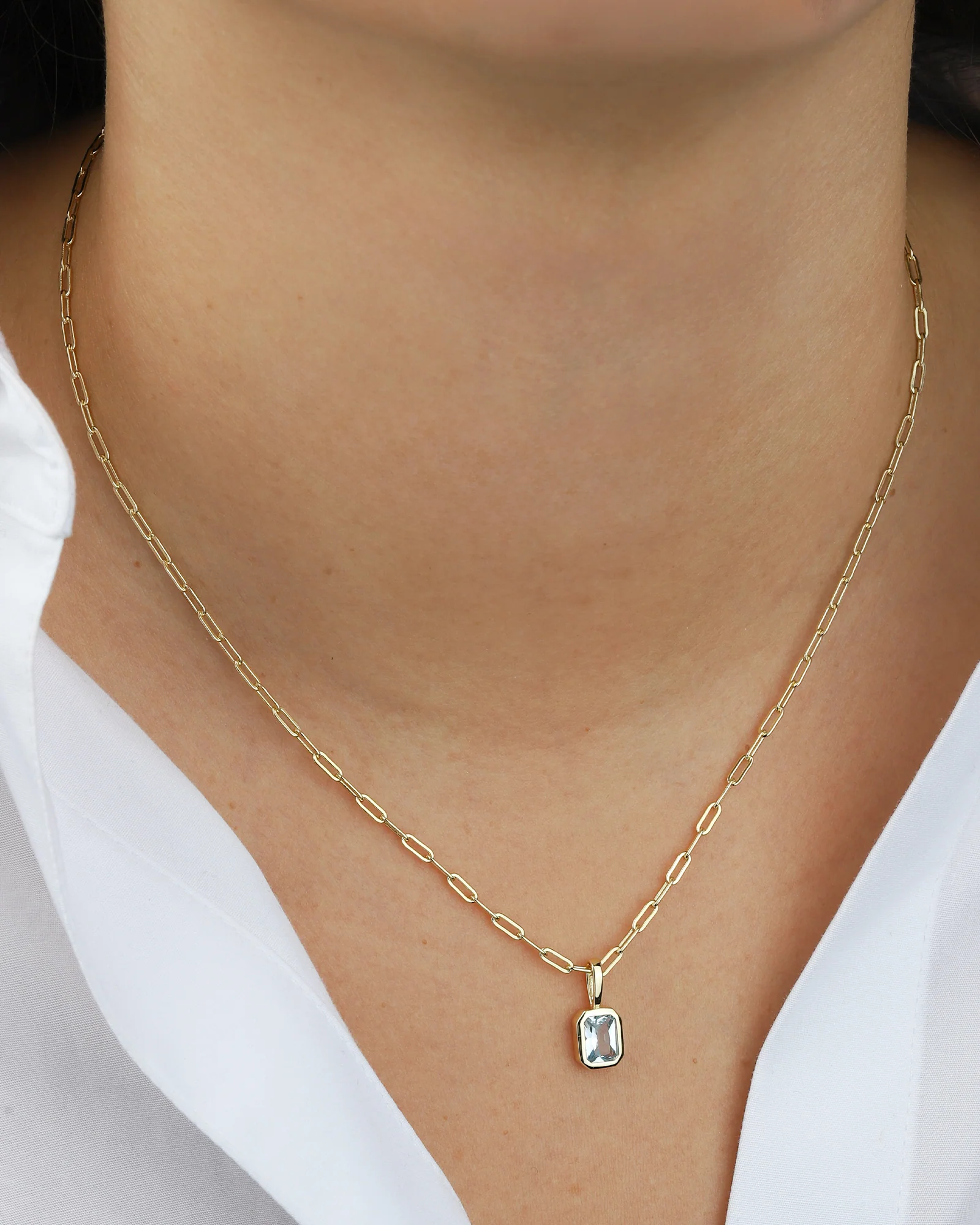 Emerald Cut Birthstone Paperclip Necklace - Image 2