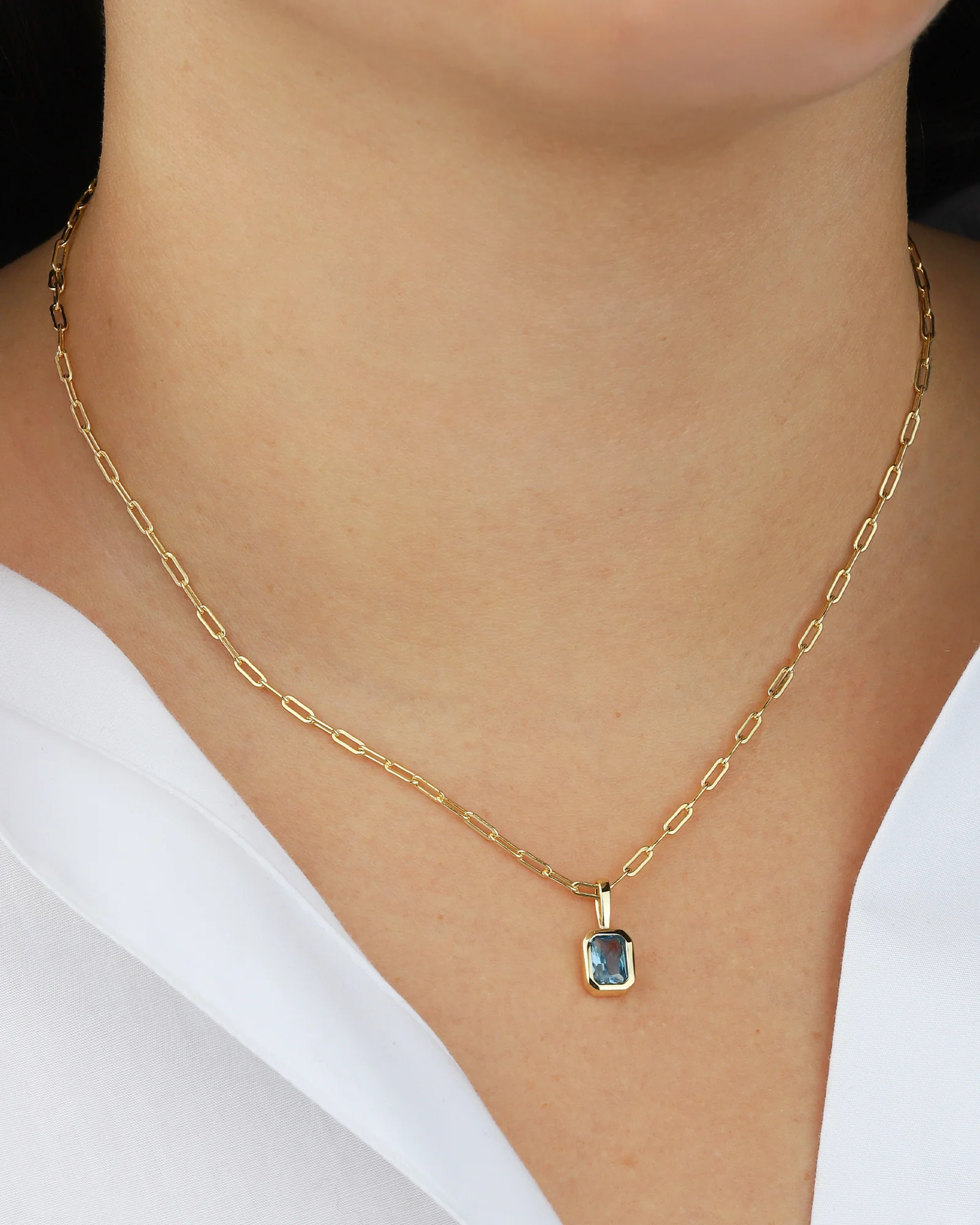 Emerald Cut Birthstone Paperclip Necklace - Image 4