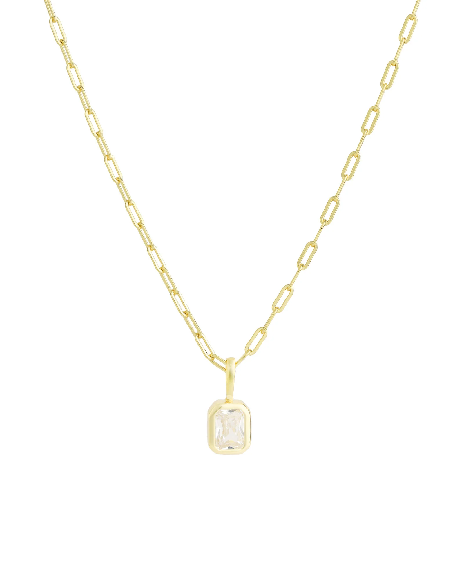 Emerald Cut Birthstone Paperclip Necklace