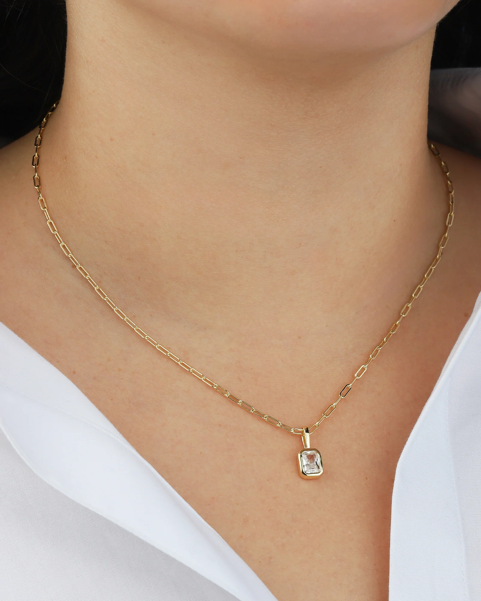 Emerald Cut Birthstone Paperclip Necklace - Image 2