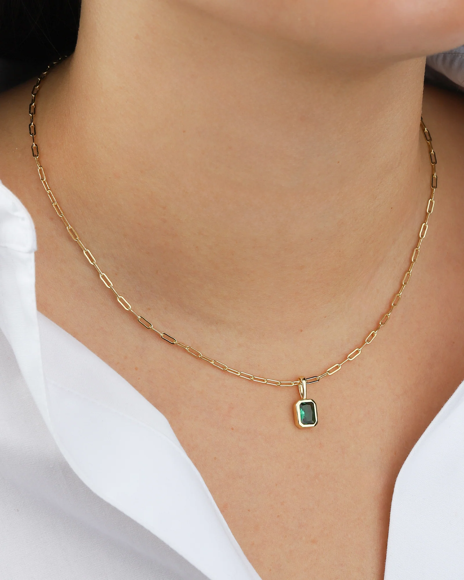 Emerald Cut Birthstone Paperclip Necklace - Image 4