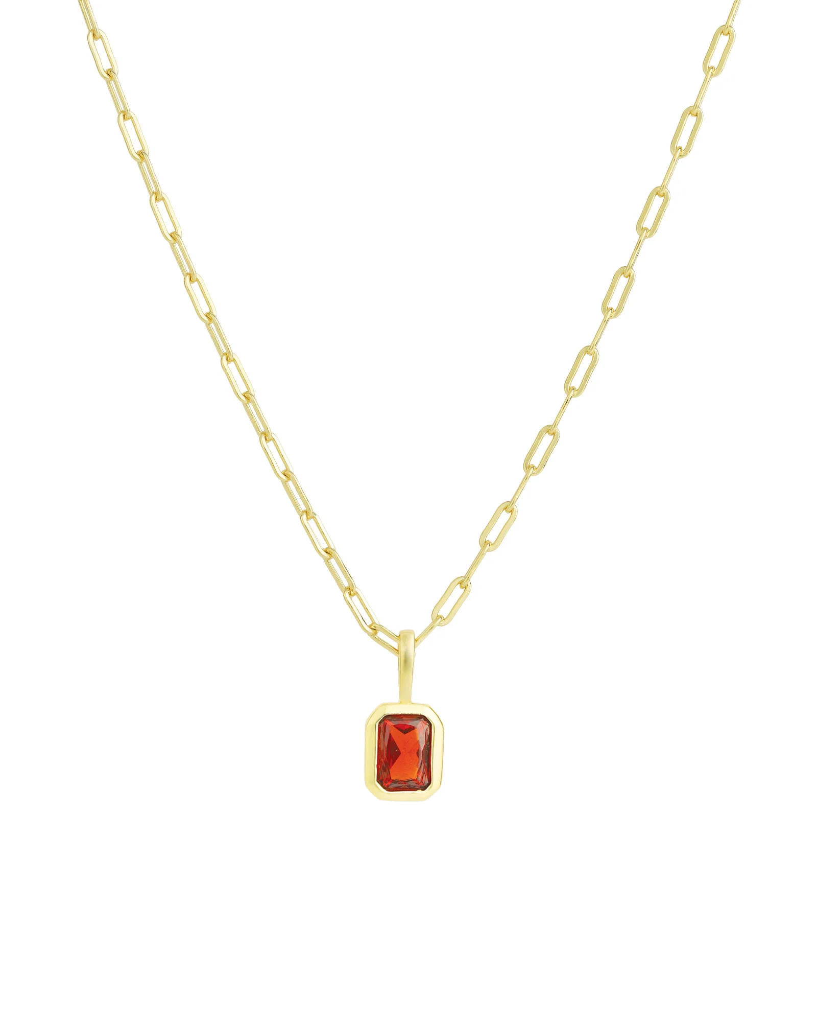 Emerald Cut Birthstone Paperclip Necklace
