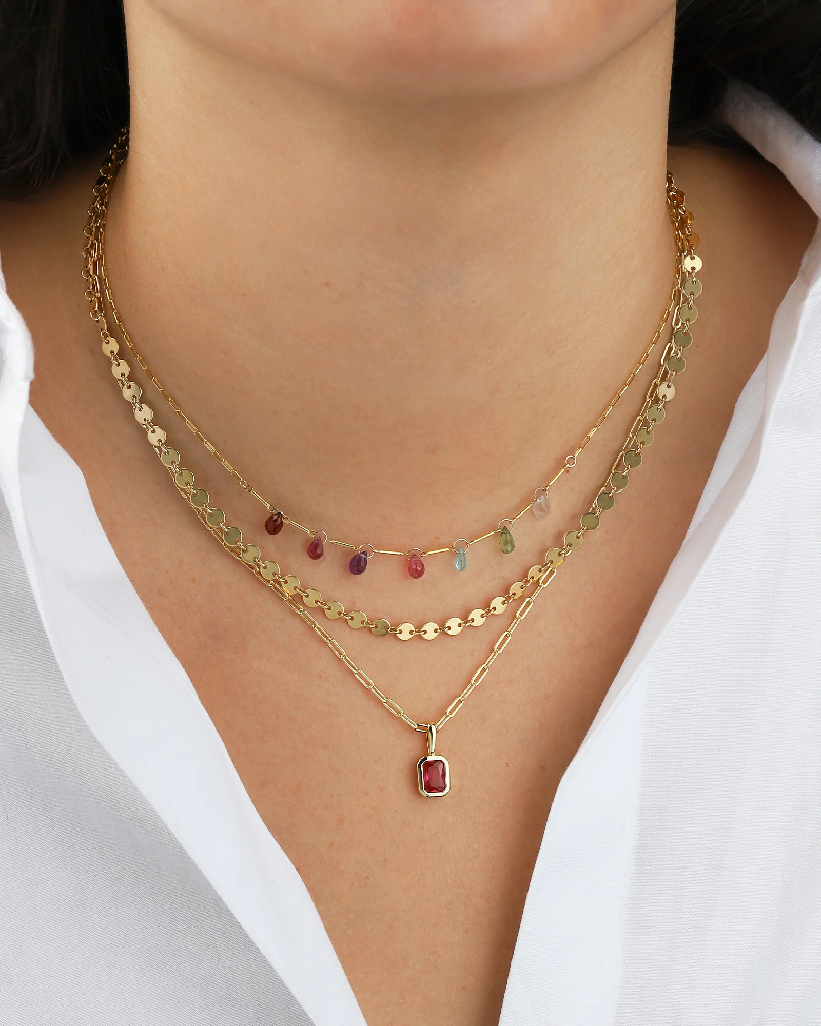 Emerald Cut Birthstone Paperclip Necklace - Image 2