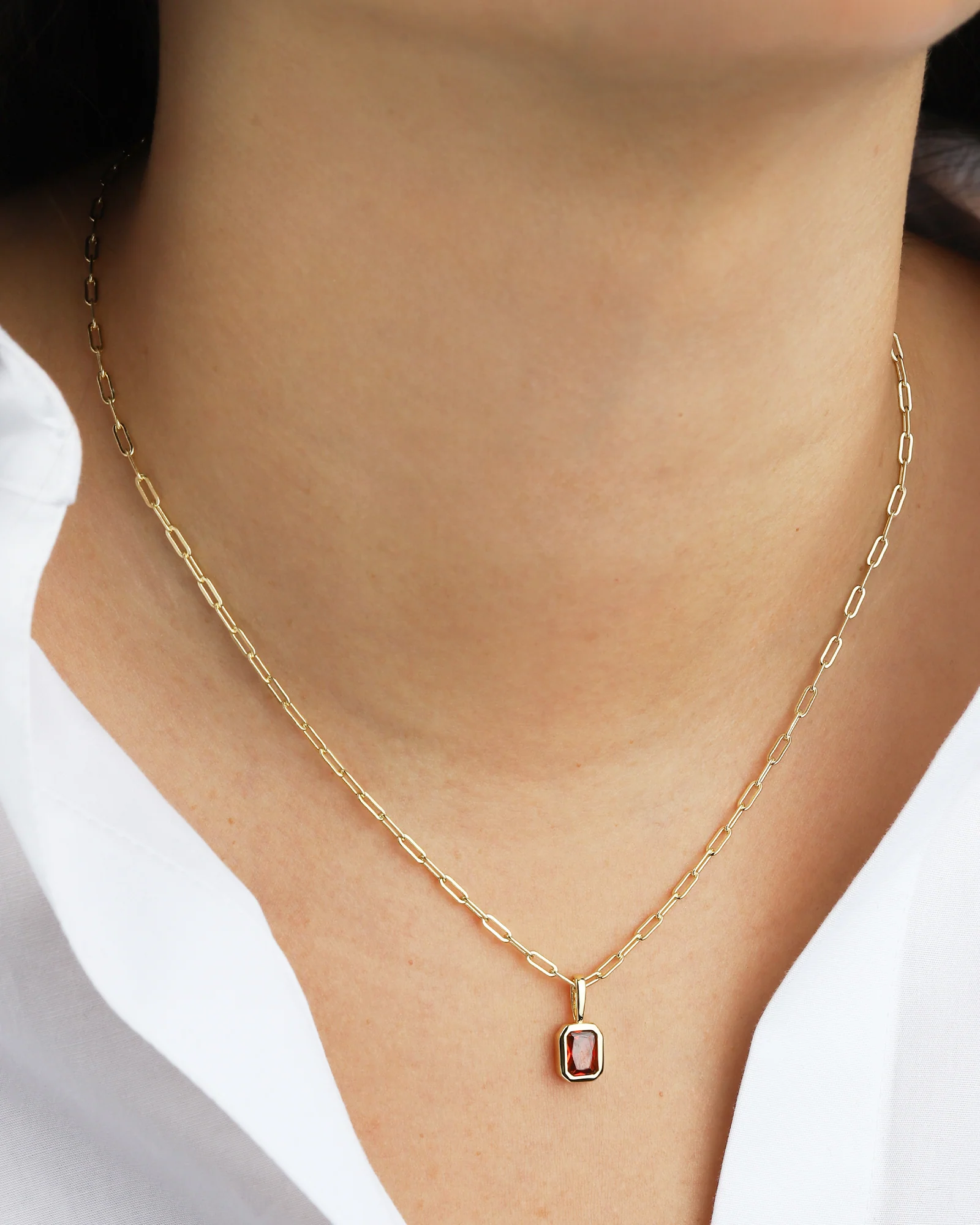 Emerald Cut Birthstone Paperclip Necklace - Image 4