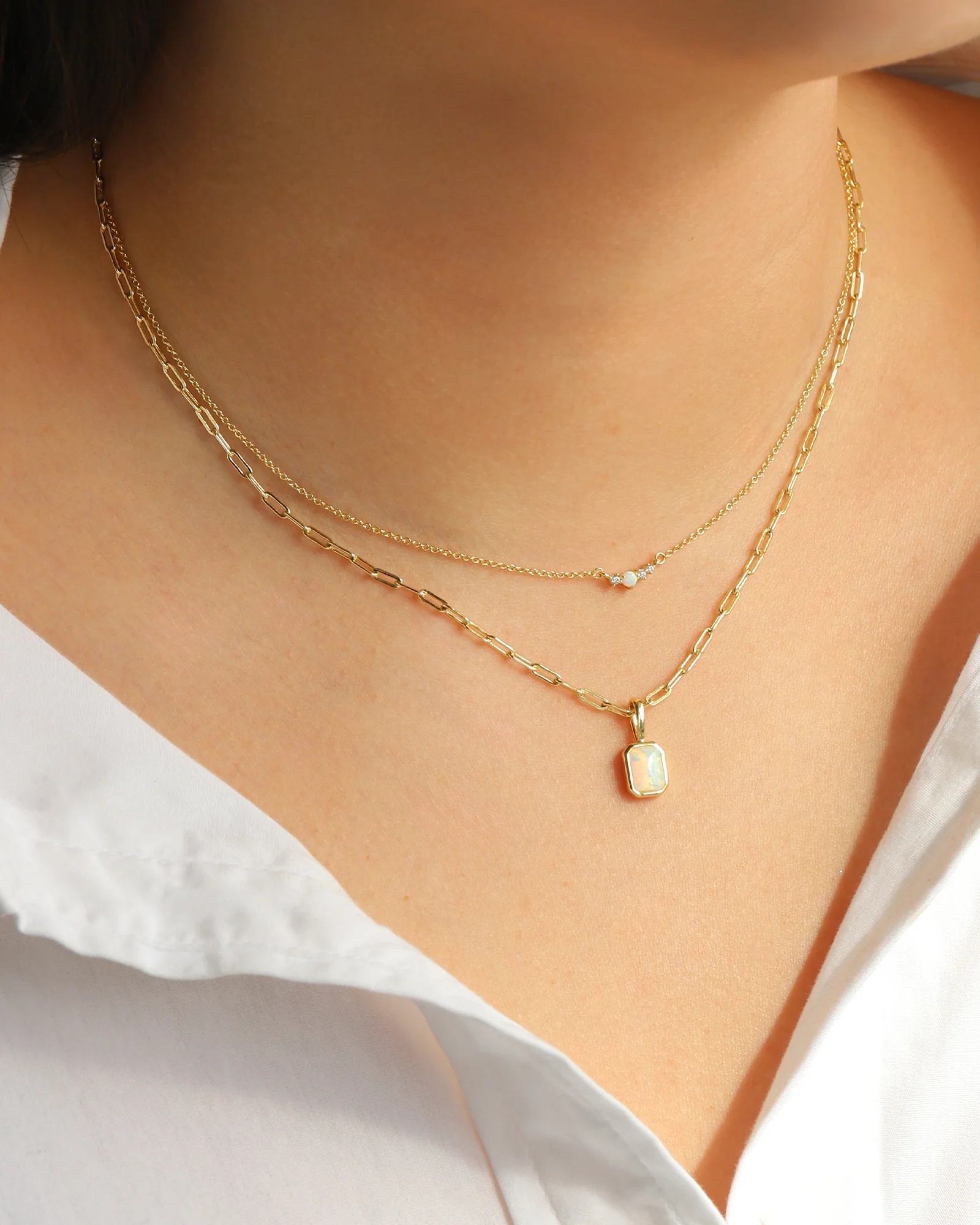 Emerald Cut Birthstone Paperclip Necklace - Image 2