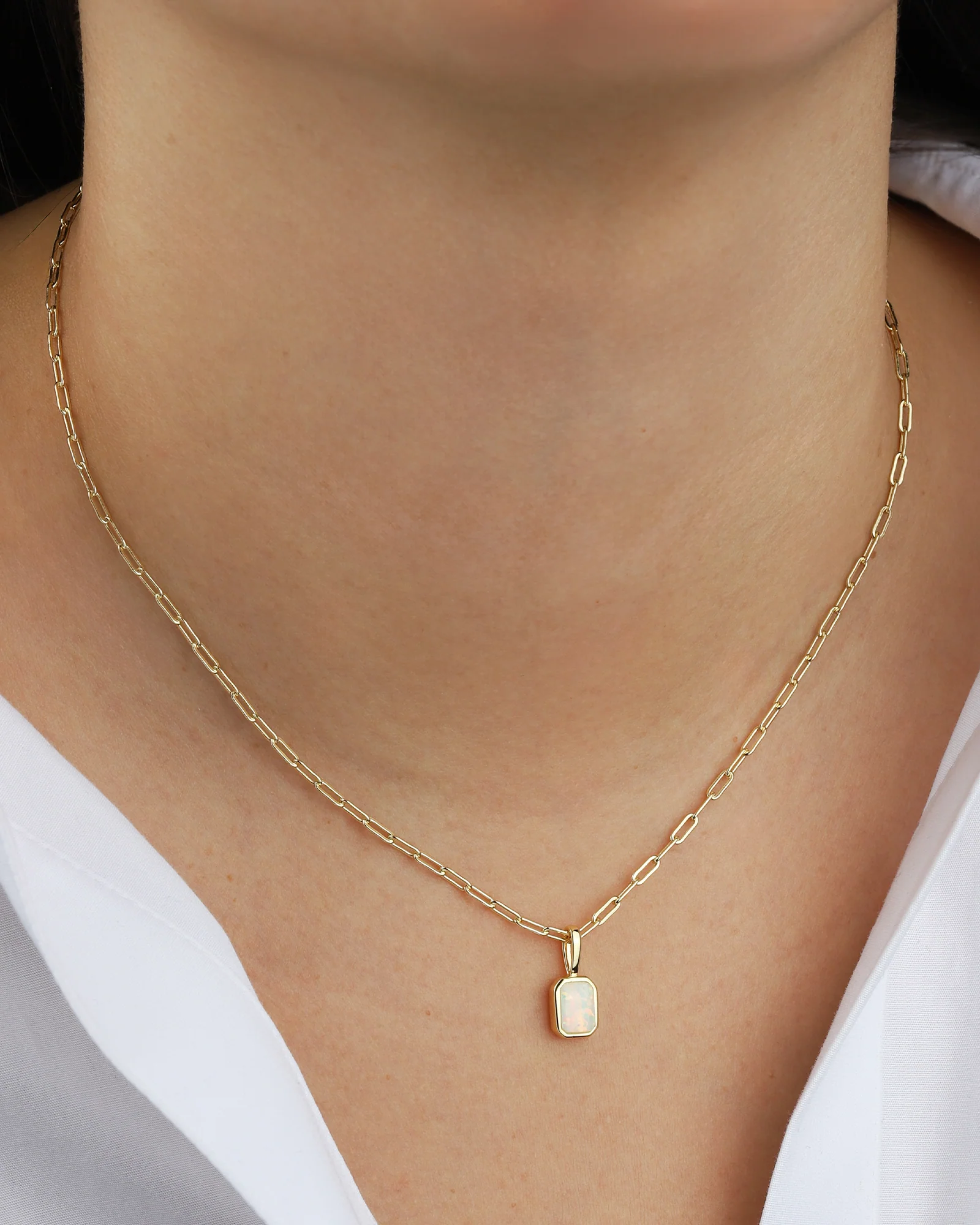 Emerald Cut Birthstone Paperclip Necklace - Image 4