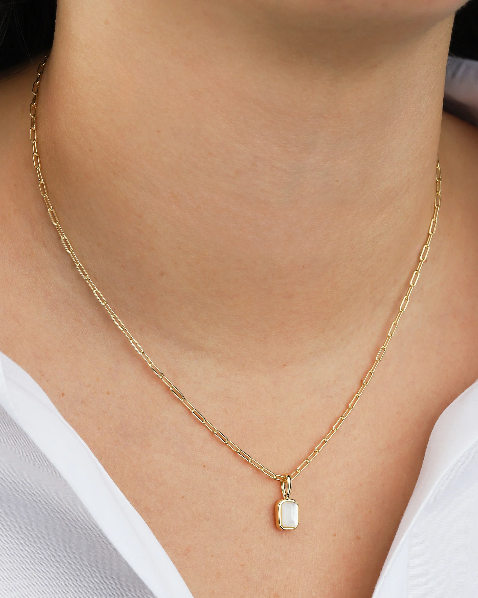 Emerald Cut Birthstone Paperclip Necklace - Image 2