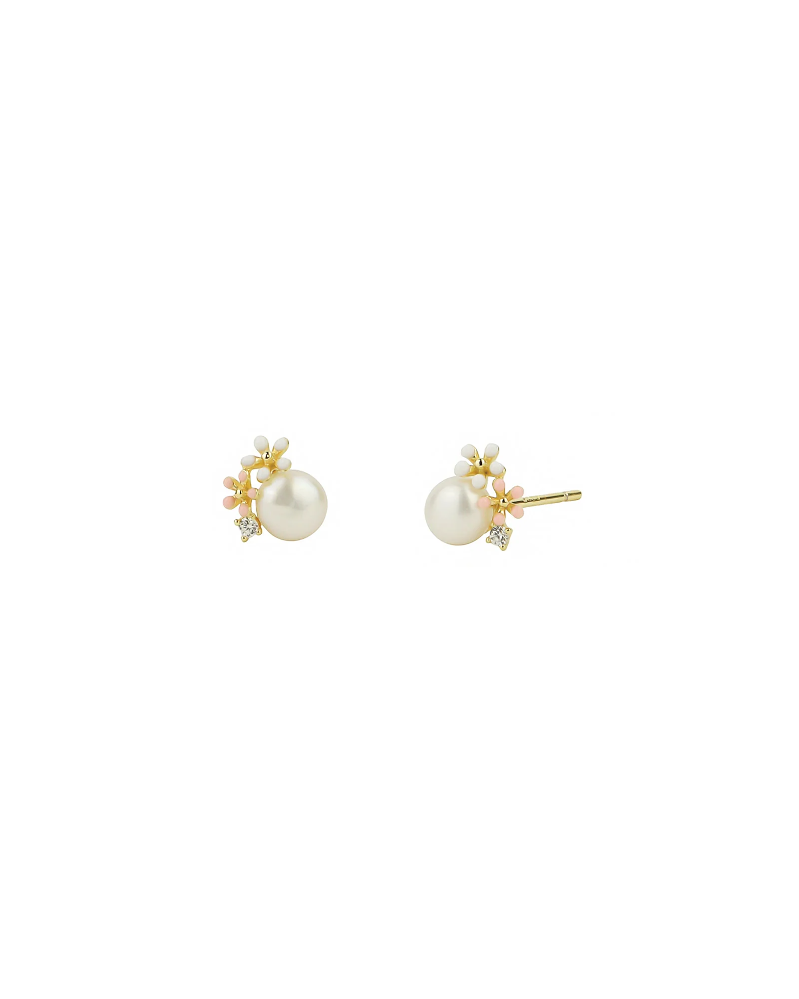Enamel 2 Flower CZ + Pearl Studs