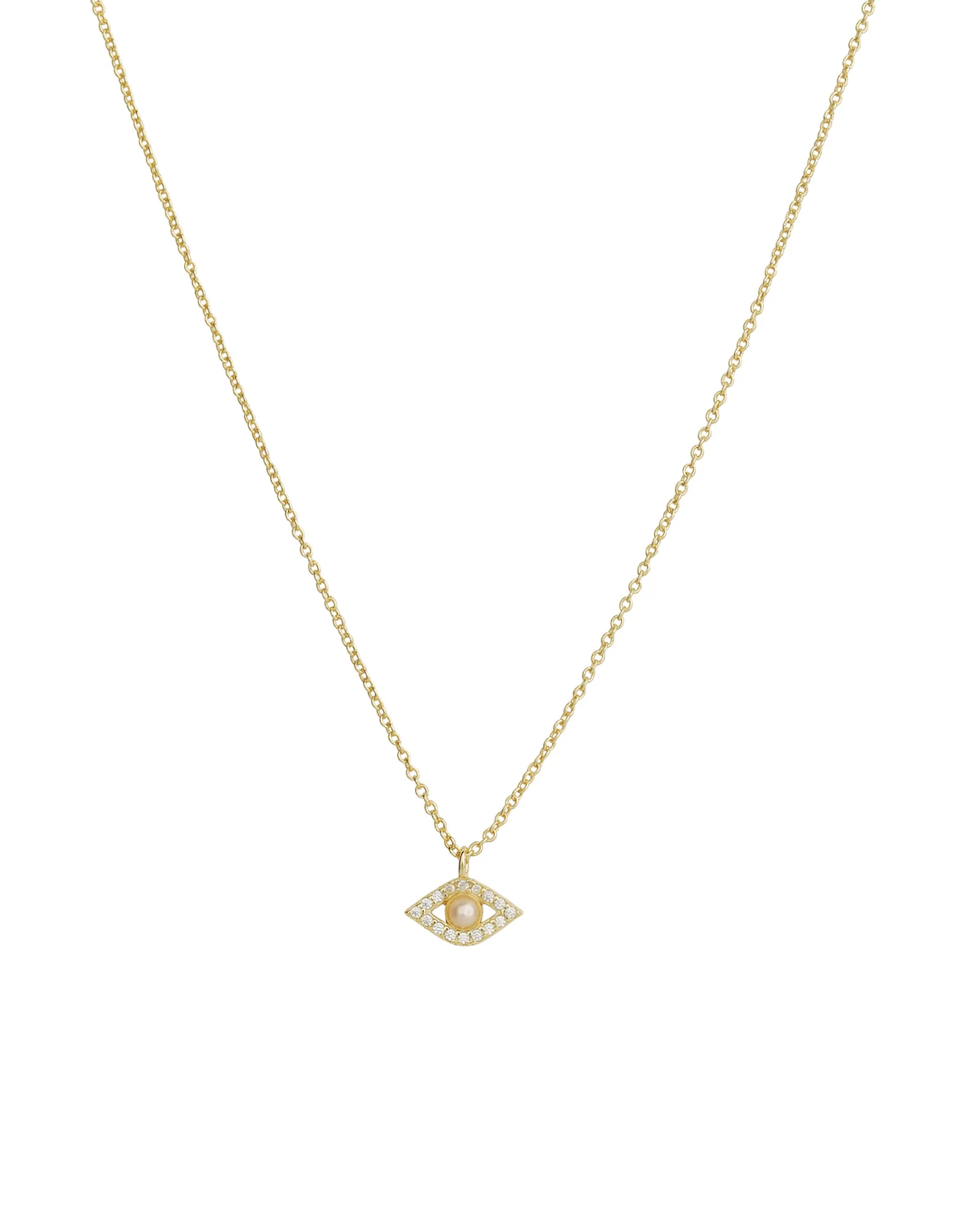 Evil Eye Pearl + CZ Necklace