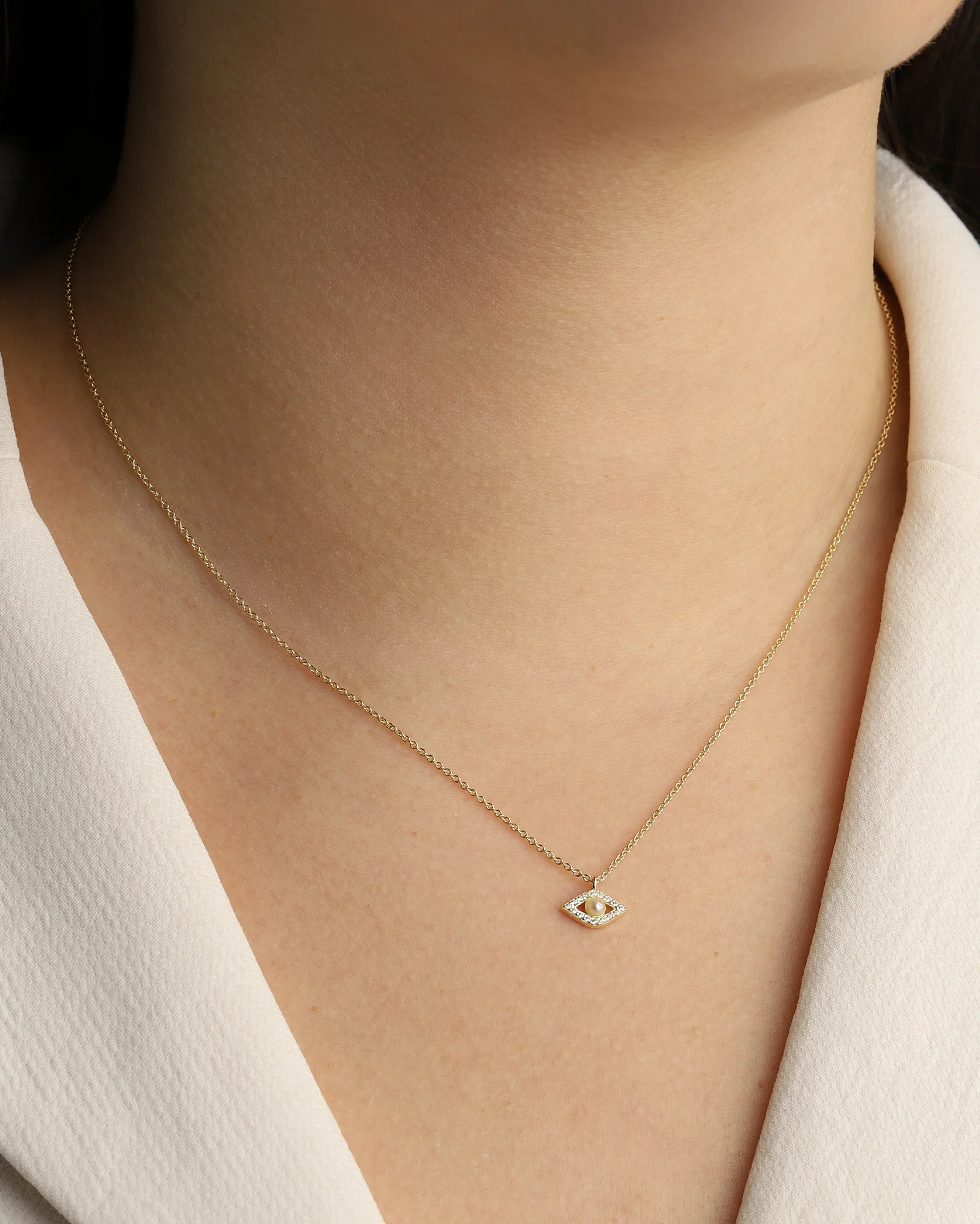 Evil Eye Pearl + CZ Necklace - Image 2