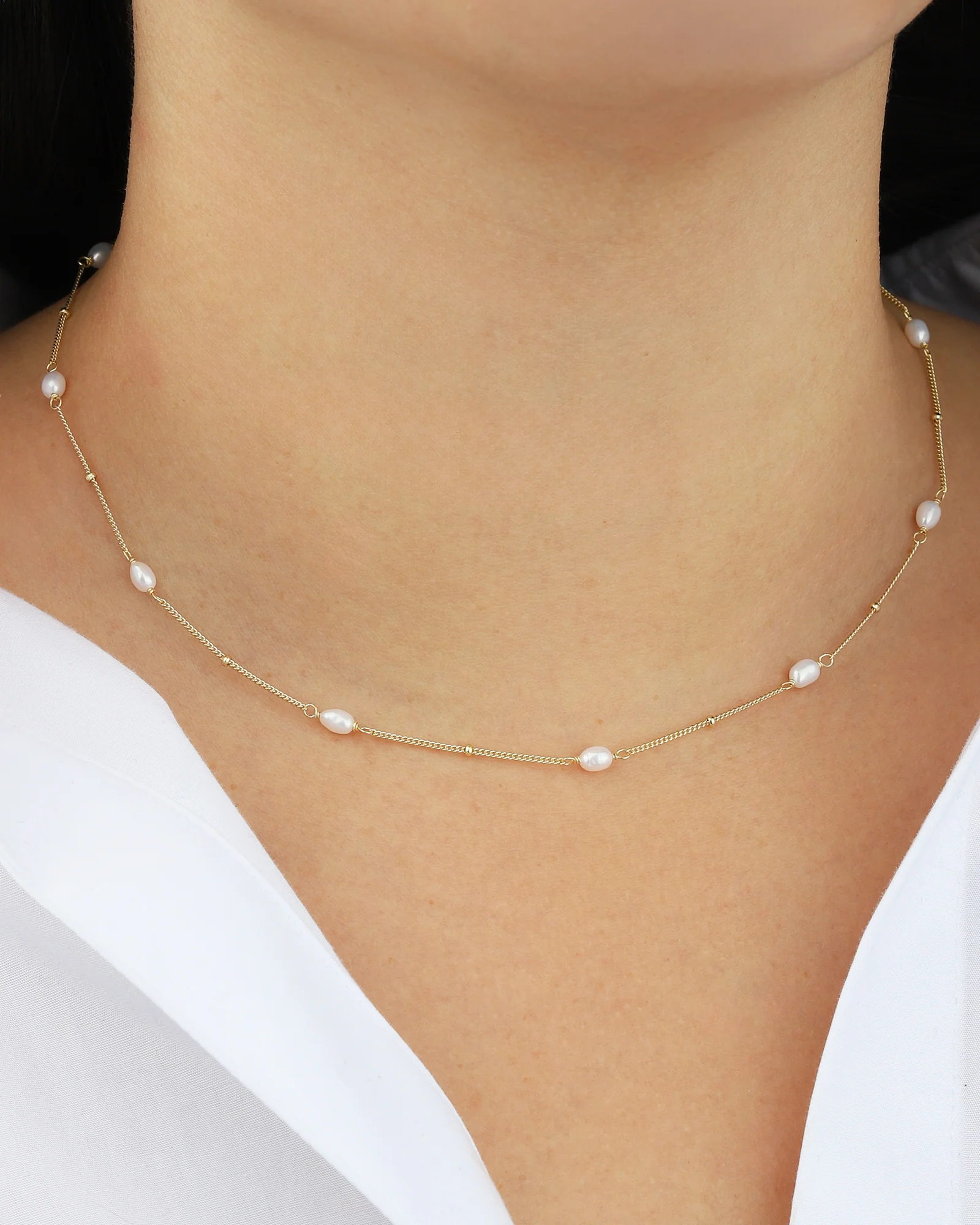 Oval Pearl Station Necklace - Image 2