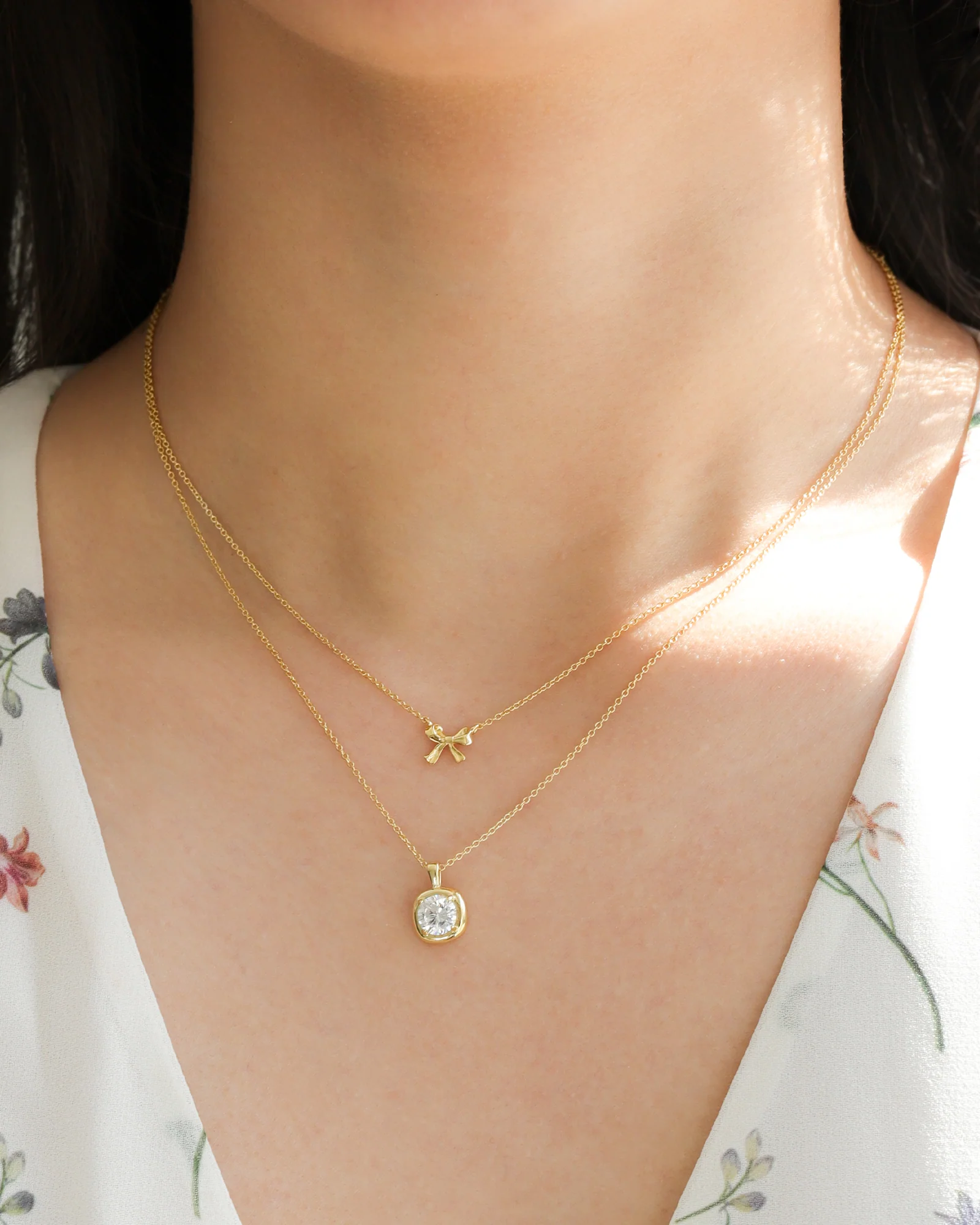 Round CZ Prong Bezel Necklace - Image 2