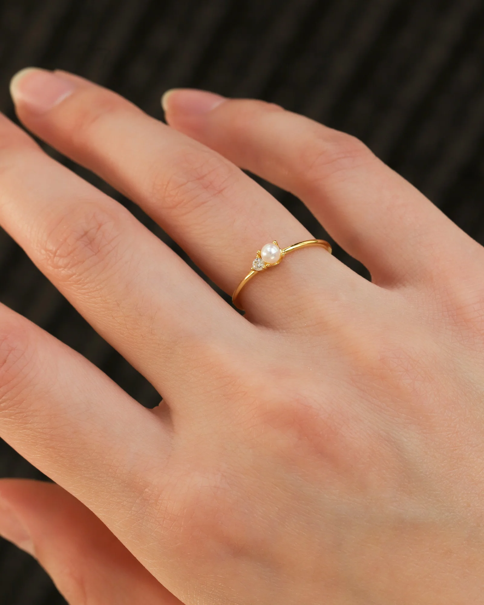 Single Pearl + CZ Ring - Image 3