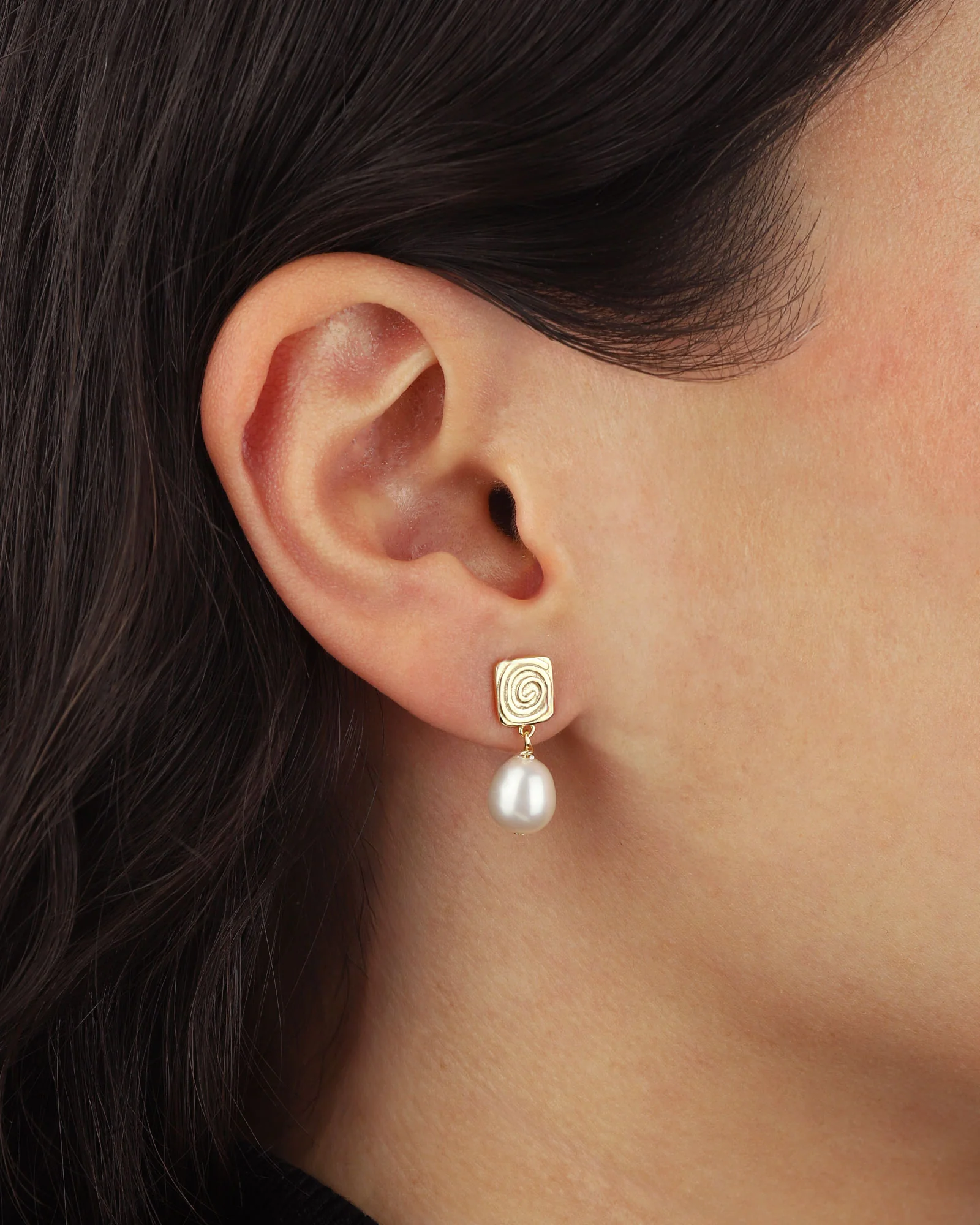 Square Swirl Pearl Drop Studs - Image 2