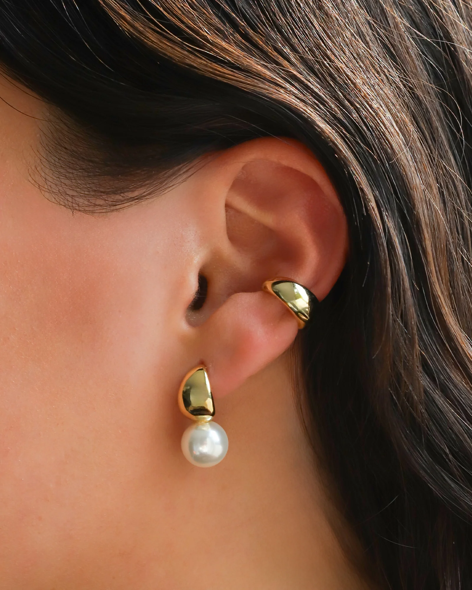 Tapered Pearl Drop Hoops - Image 2