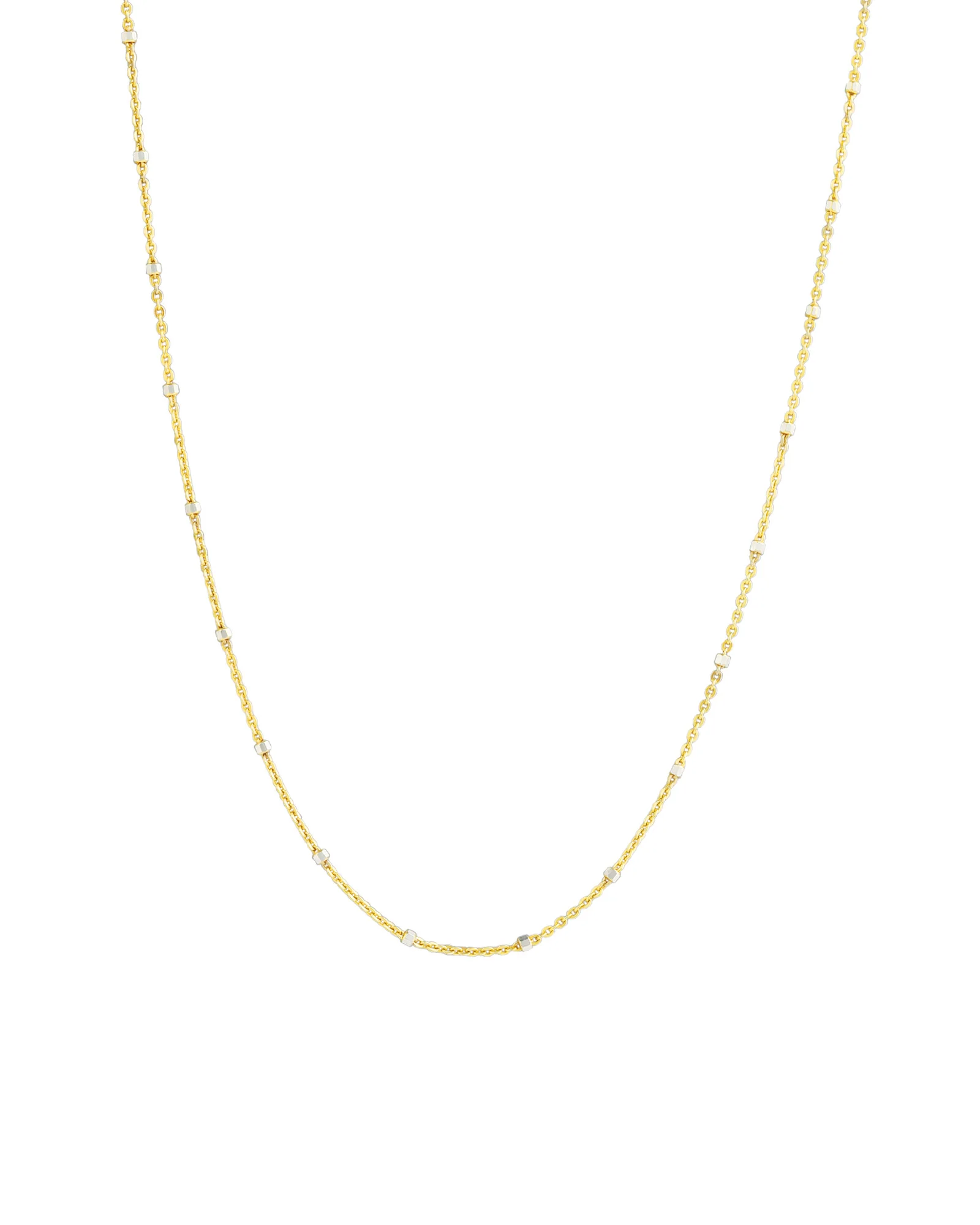 Two Tone Station Square Bead Chain Necklace