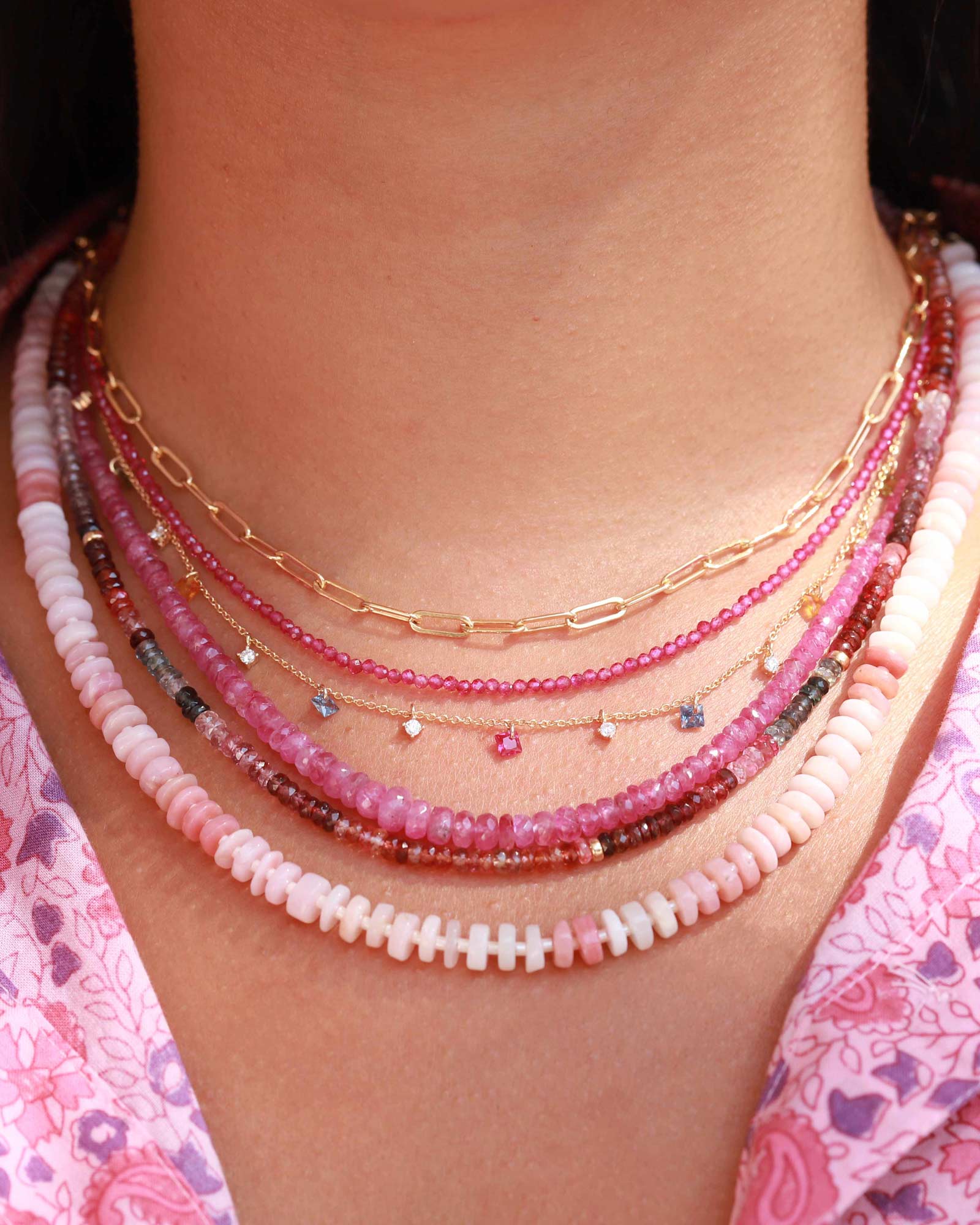 Pink Opal Heishi Stone Necklace - Image 2
