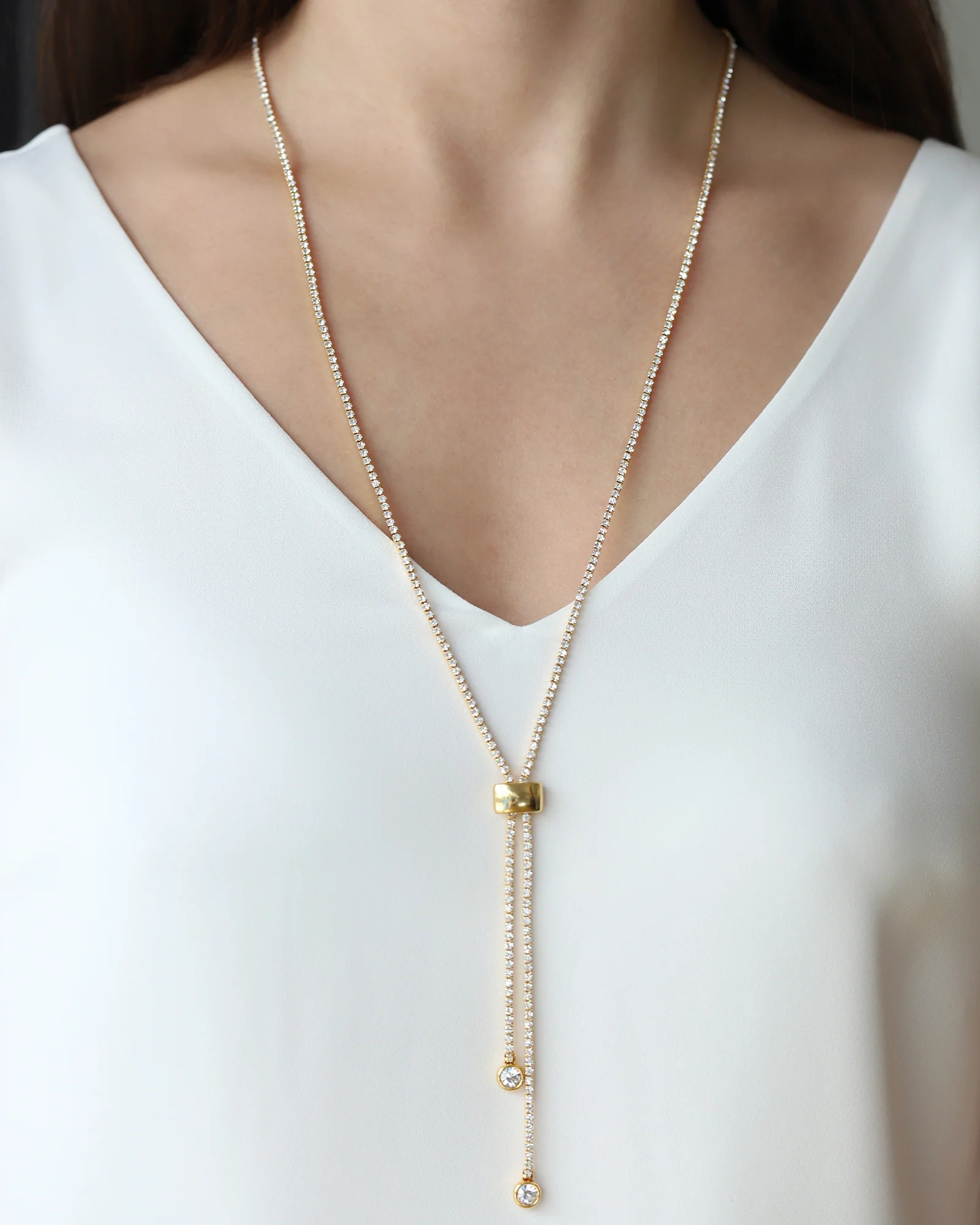 1 Row Crystal Slider Lariat - Image 2