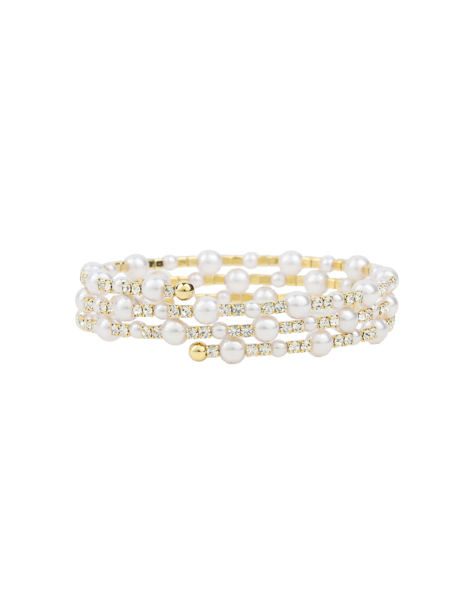 3 Coil Pearl Crystal Cuff