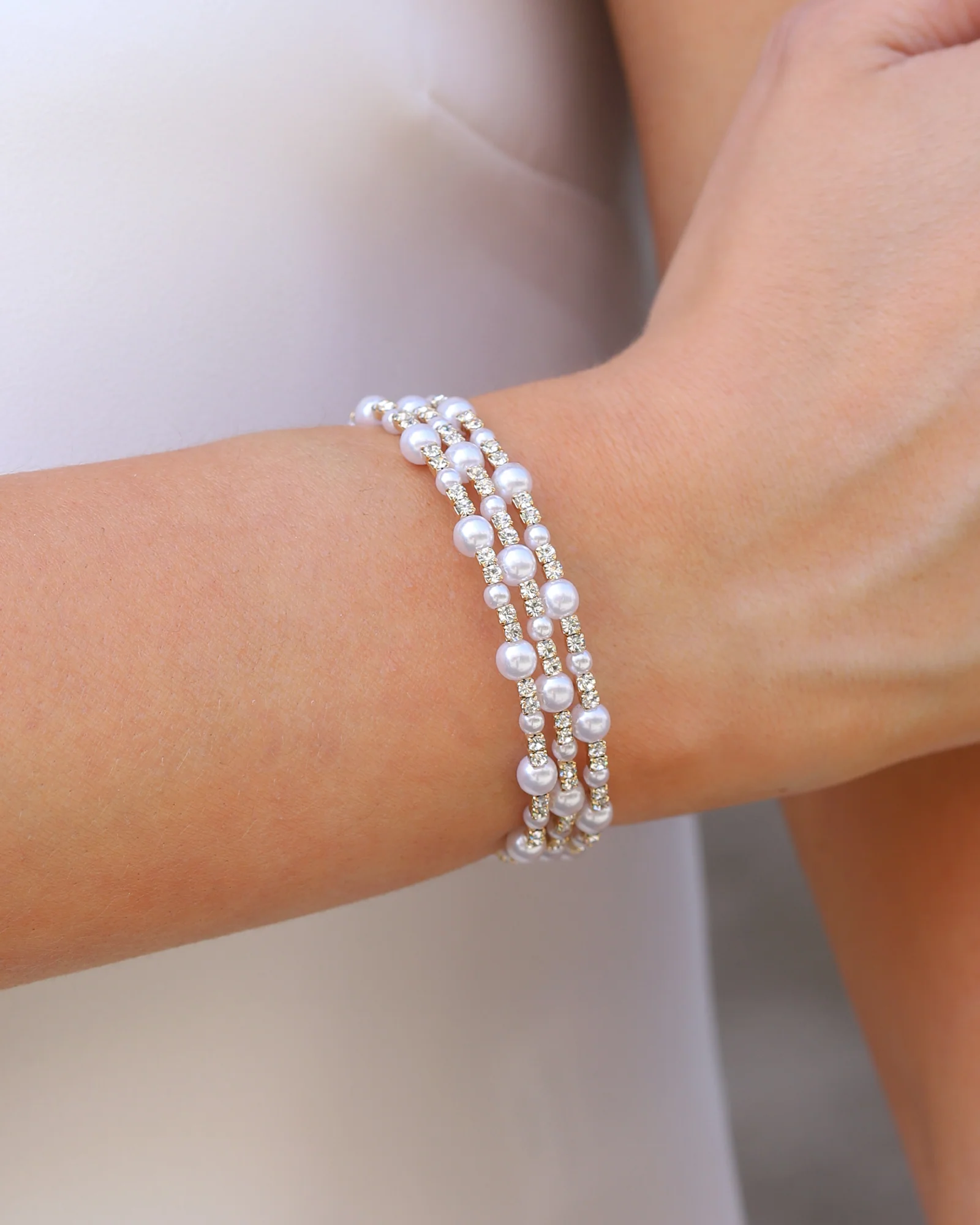 3 Coil Pearl Crystal Cuff - Image 2