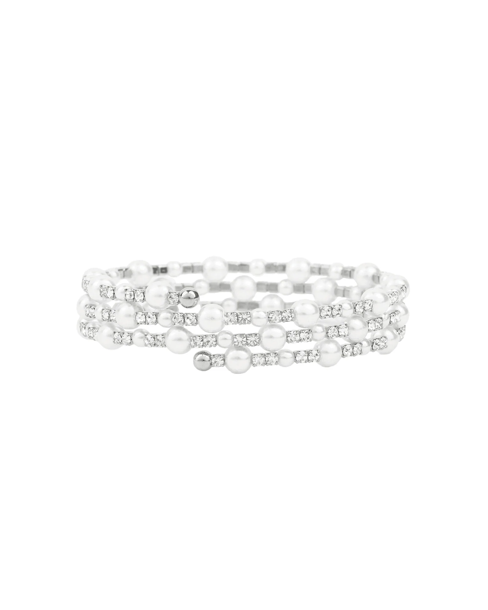 3 Coil Pearl Crystal Cuff
