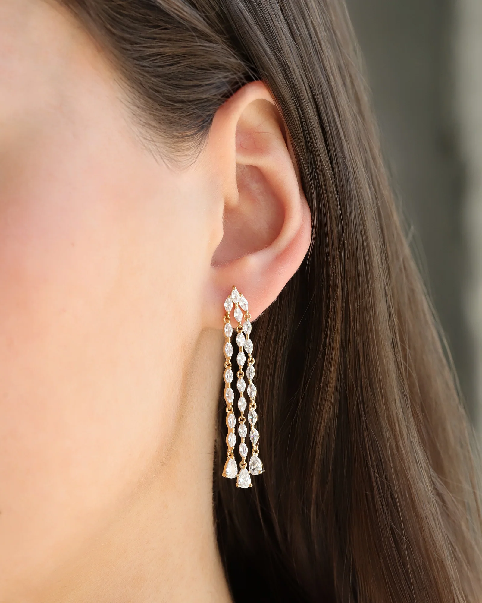 3 Row Marquise Drop Earrings - Image 2
