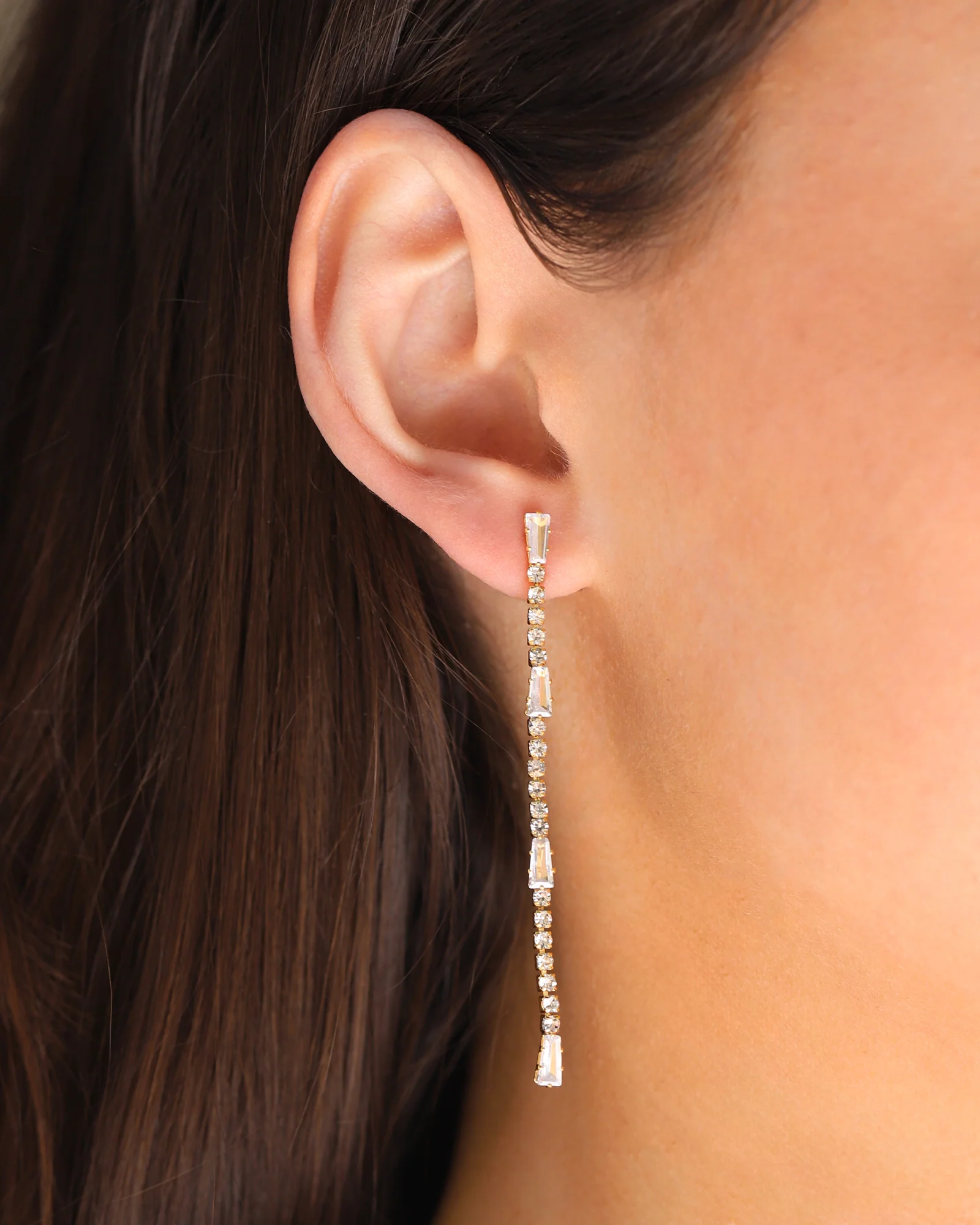 Baguette & Round CZ Strand Drop Earrings - Image 2