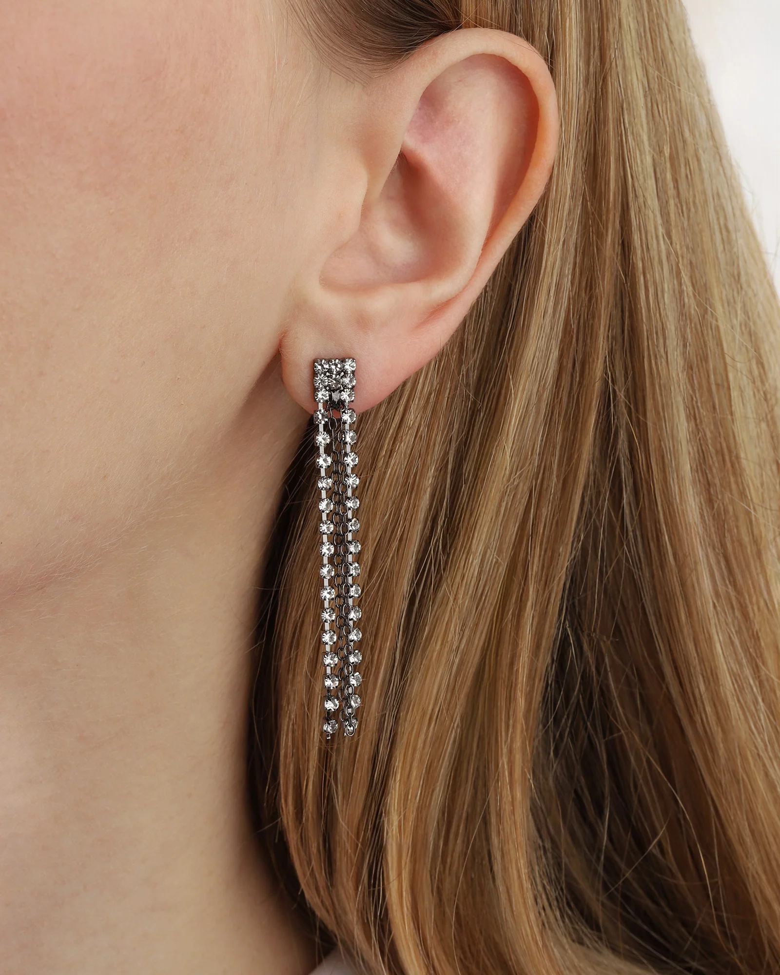 Crystal Fringe Convertible Front Back Earrings - Image 3