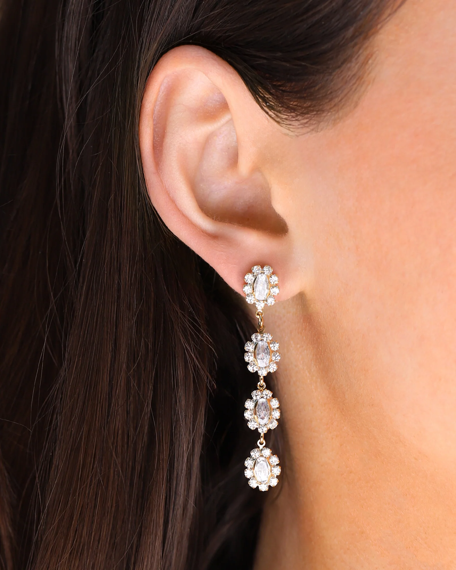 Crystal Halo Flower Drop Earrings - Image 2