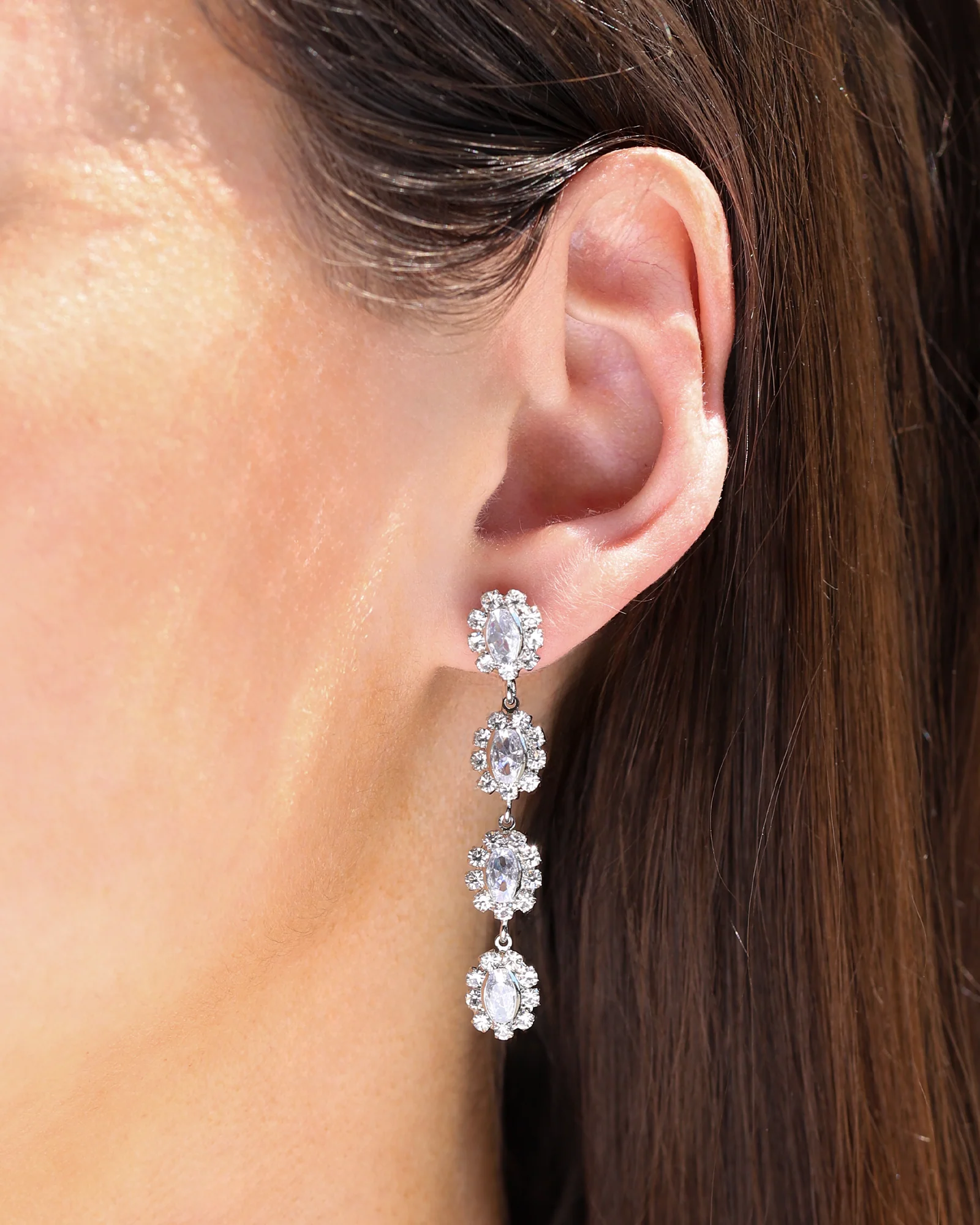 Crystal Halo Flower Drop Earrings - Image 2