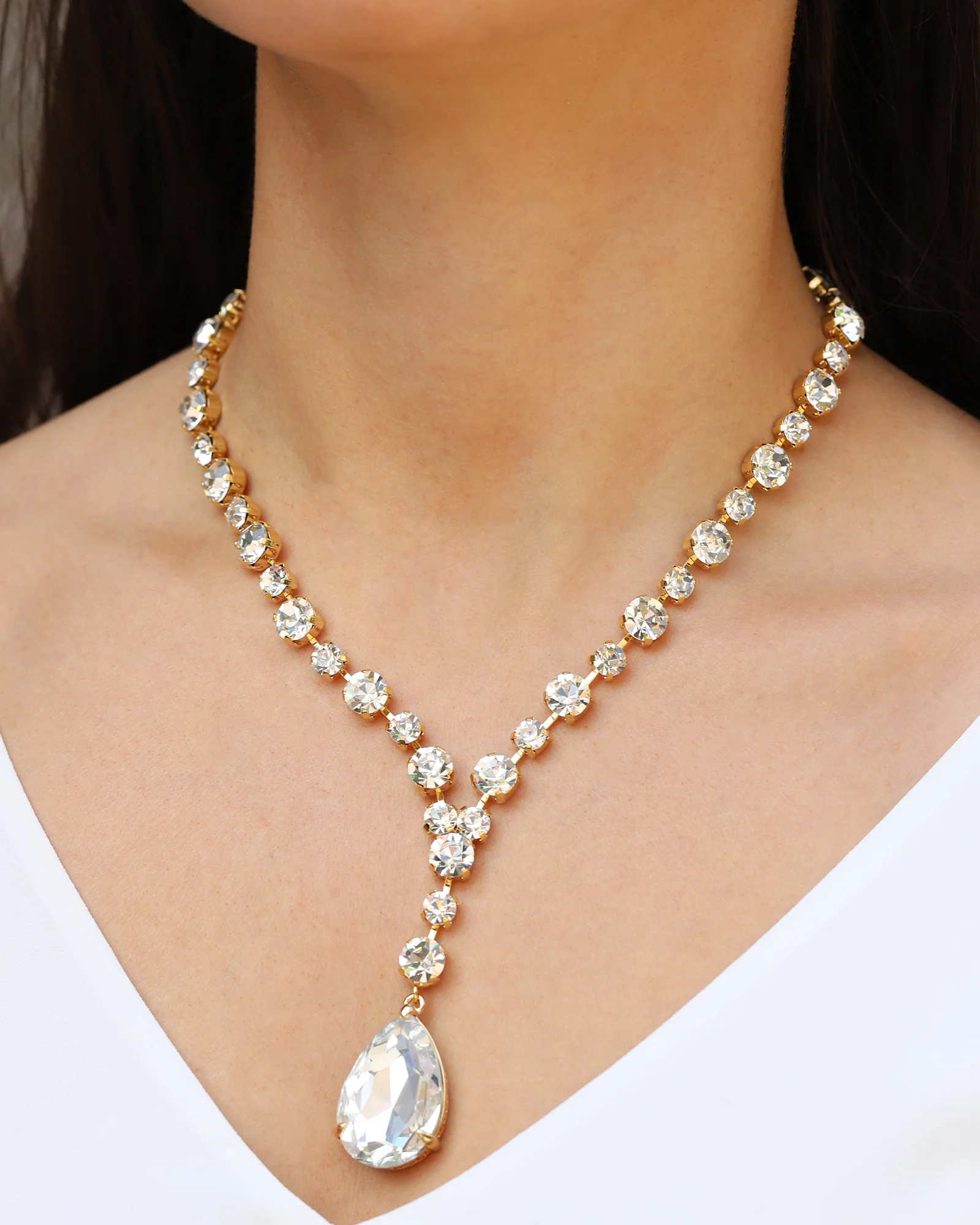 Crystal Teardrop Lariat Necklace - Image 2