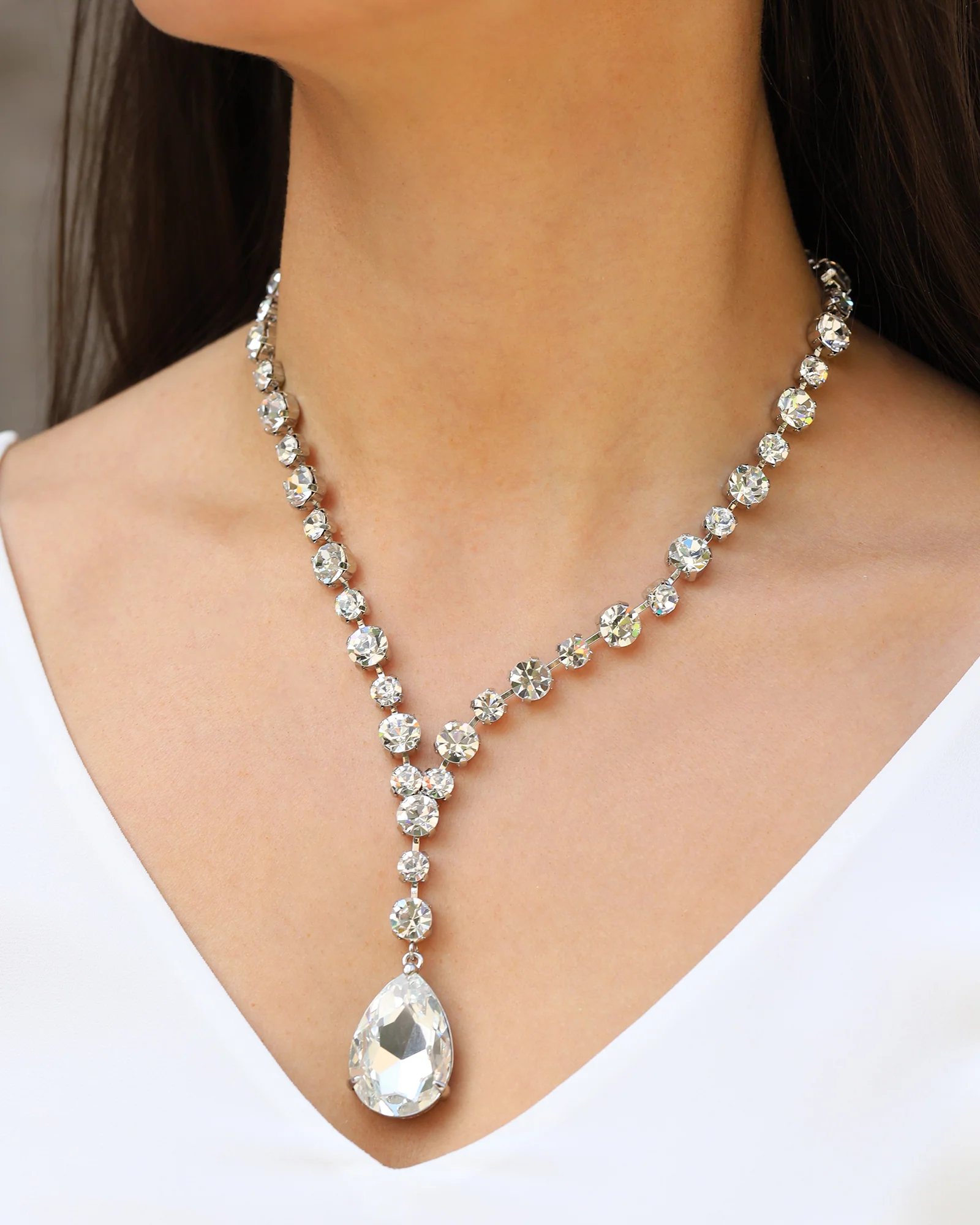 Crystal Teardrop Lariat Necklace - Image 2
