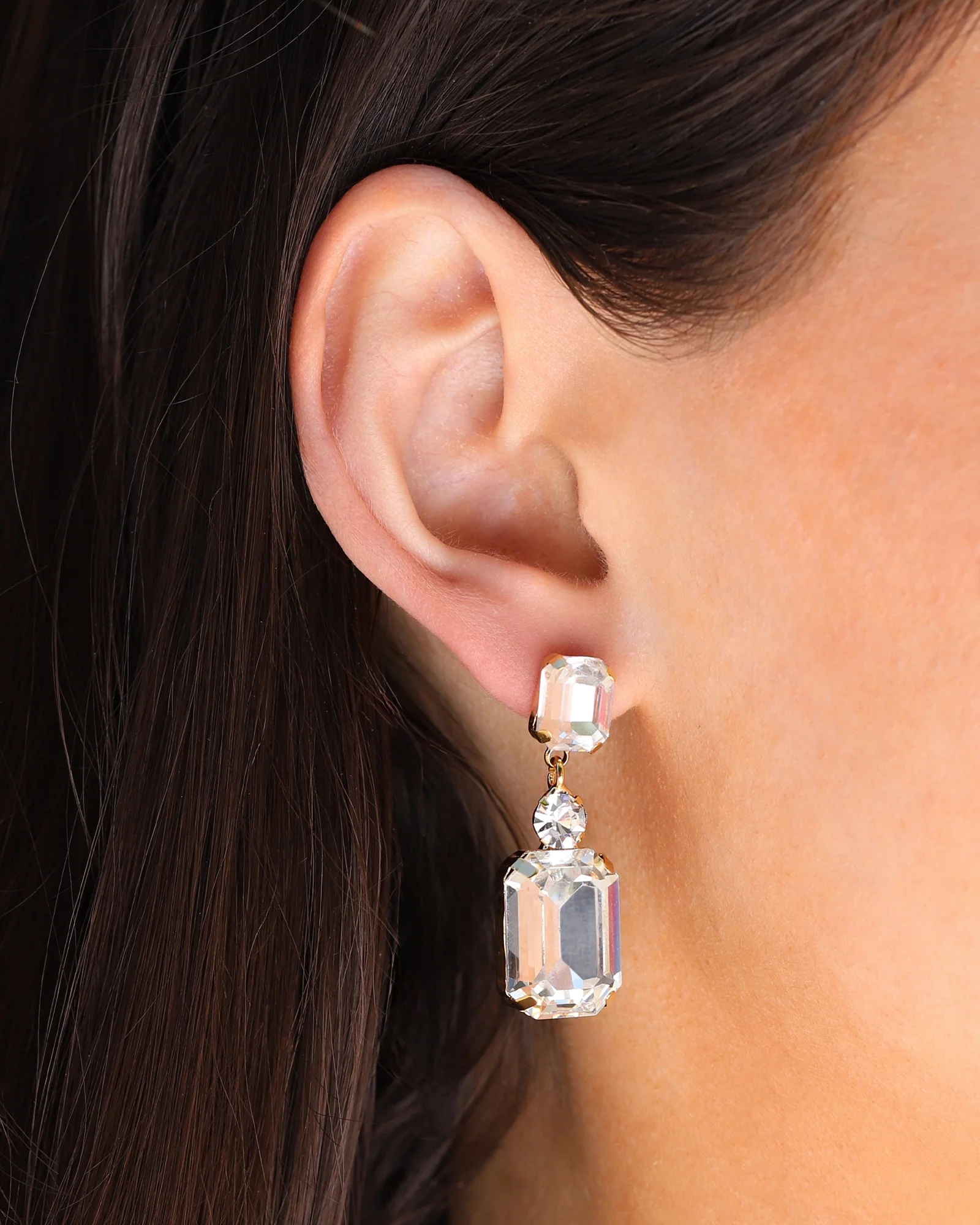 Emerald-Cut Crystal CZ Drop Earrings - Image 2