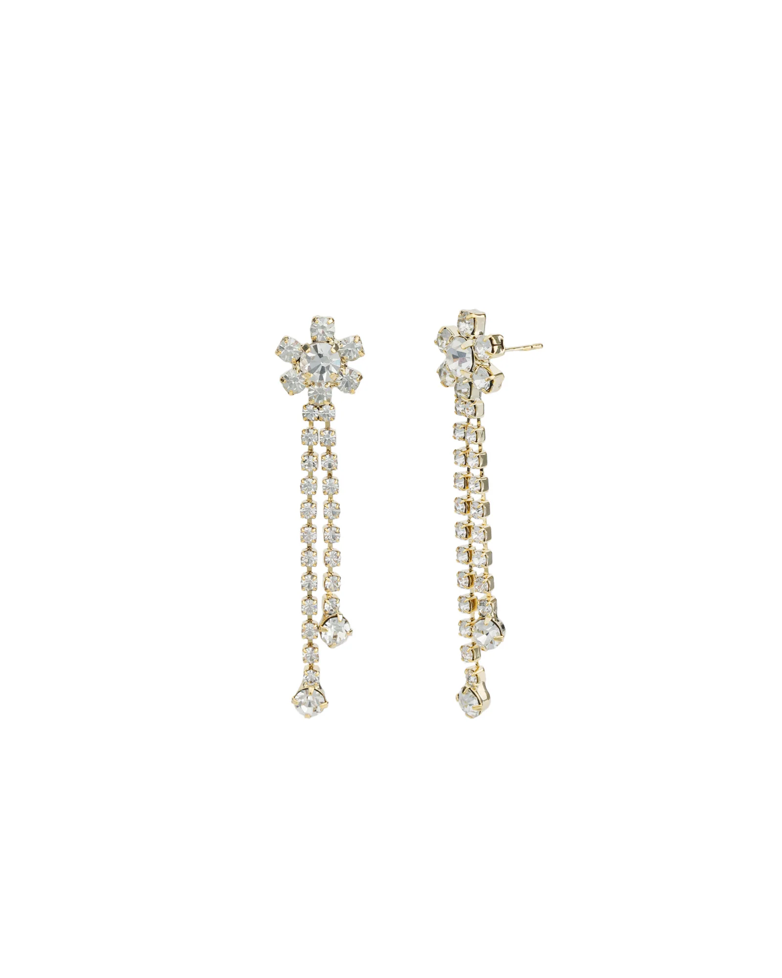 Flower 2 Row Crystal Drop Earrings