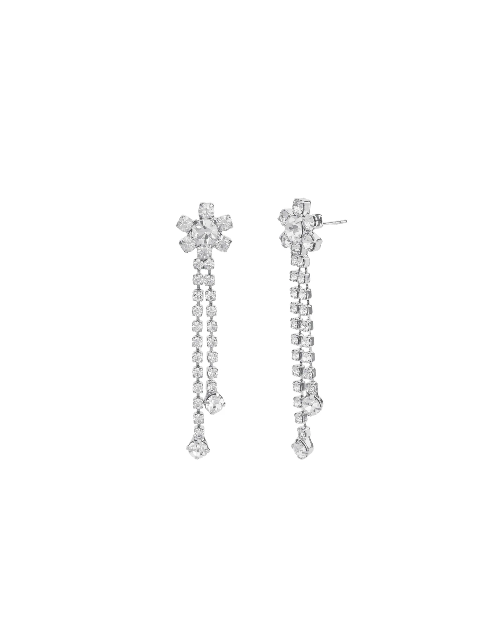 Flower 2 Row Crystal Drop Earrings