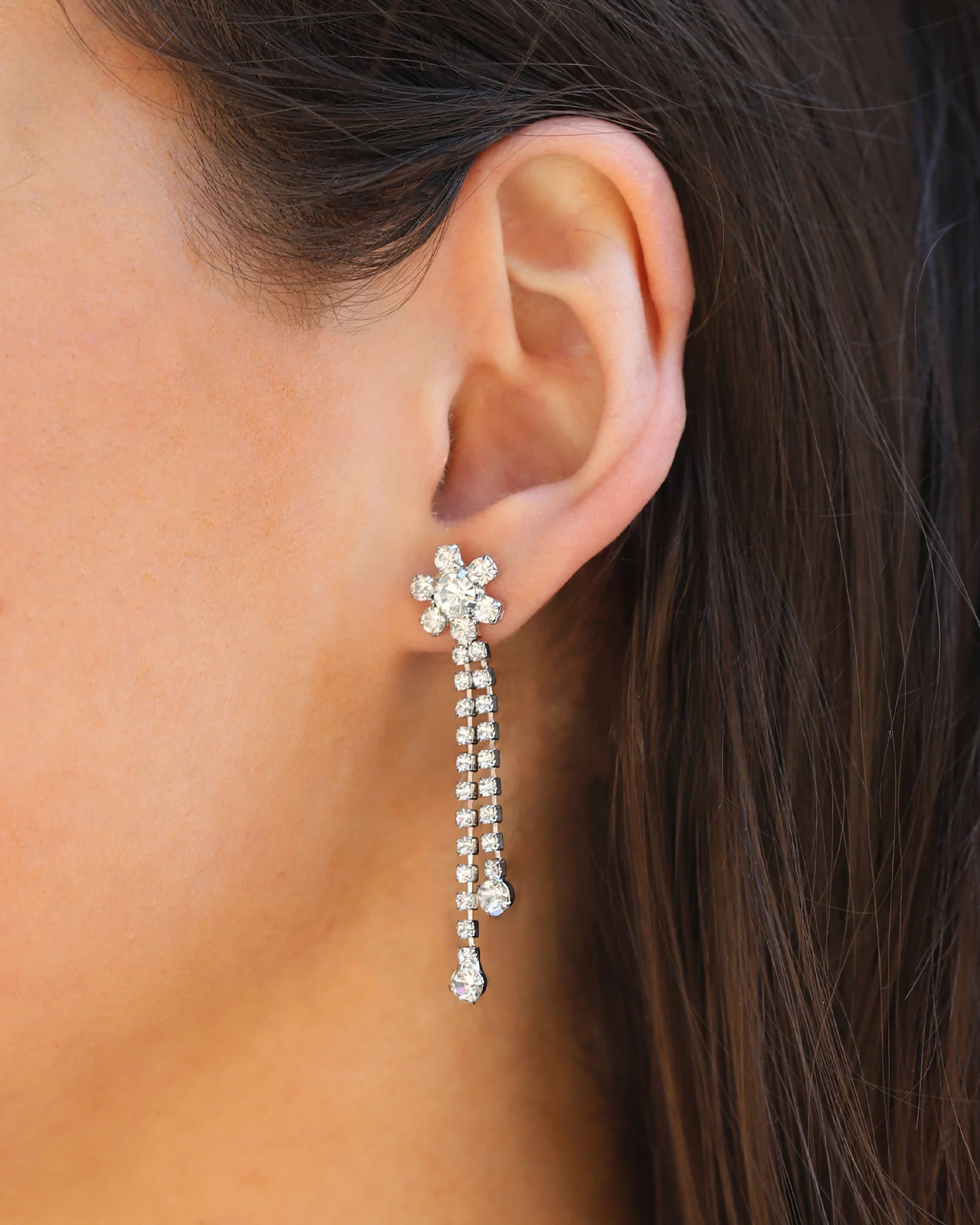 Flower 2 Row Crystal Drop Earrings - Image 2