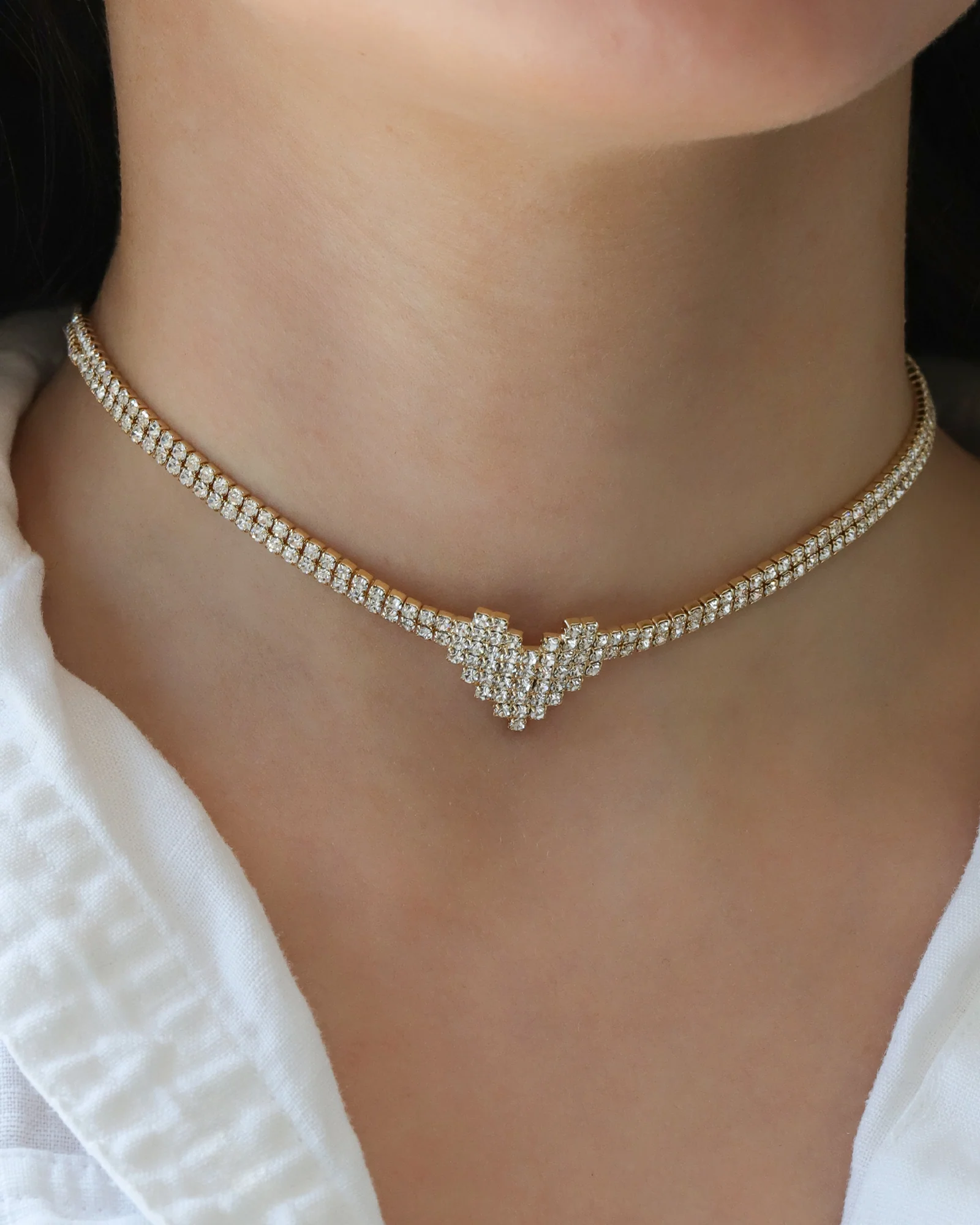 Heart 2 Row Crystal Necklace - Image 2
