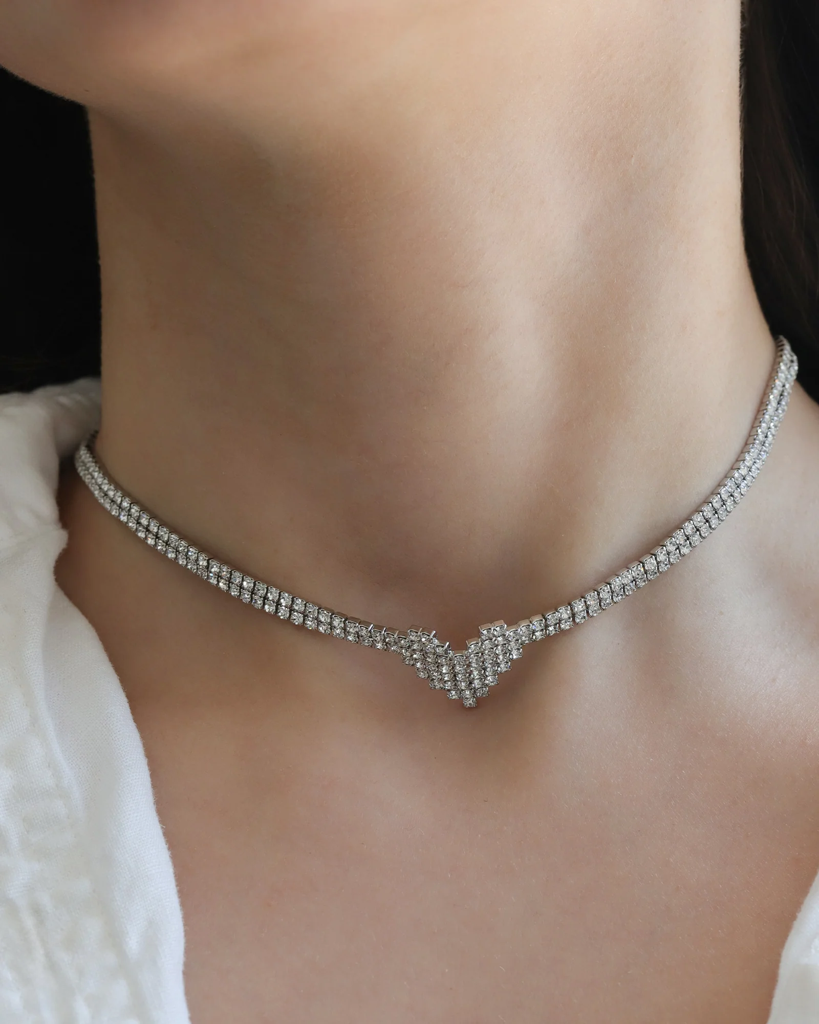 Heart 2 Row Crystal Necklace - Image 2