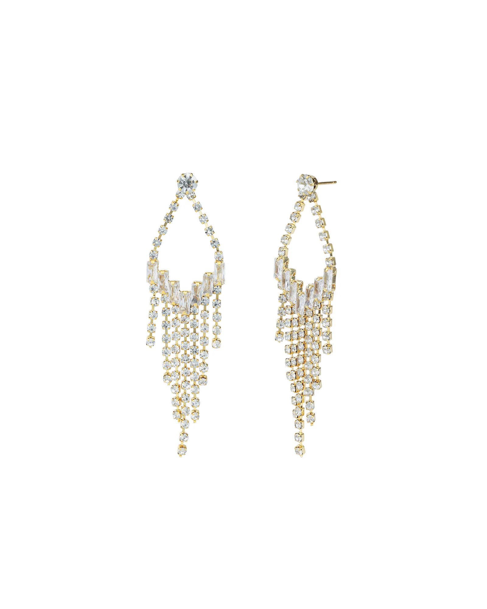 Open Teardrop Crystal Fringe Drop Earrings