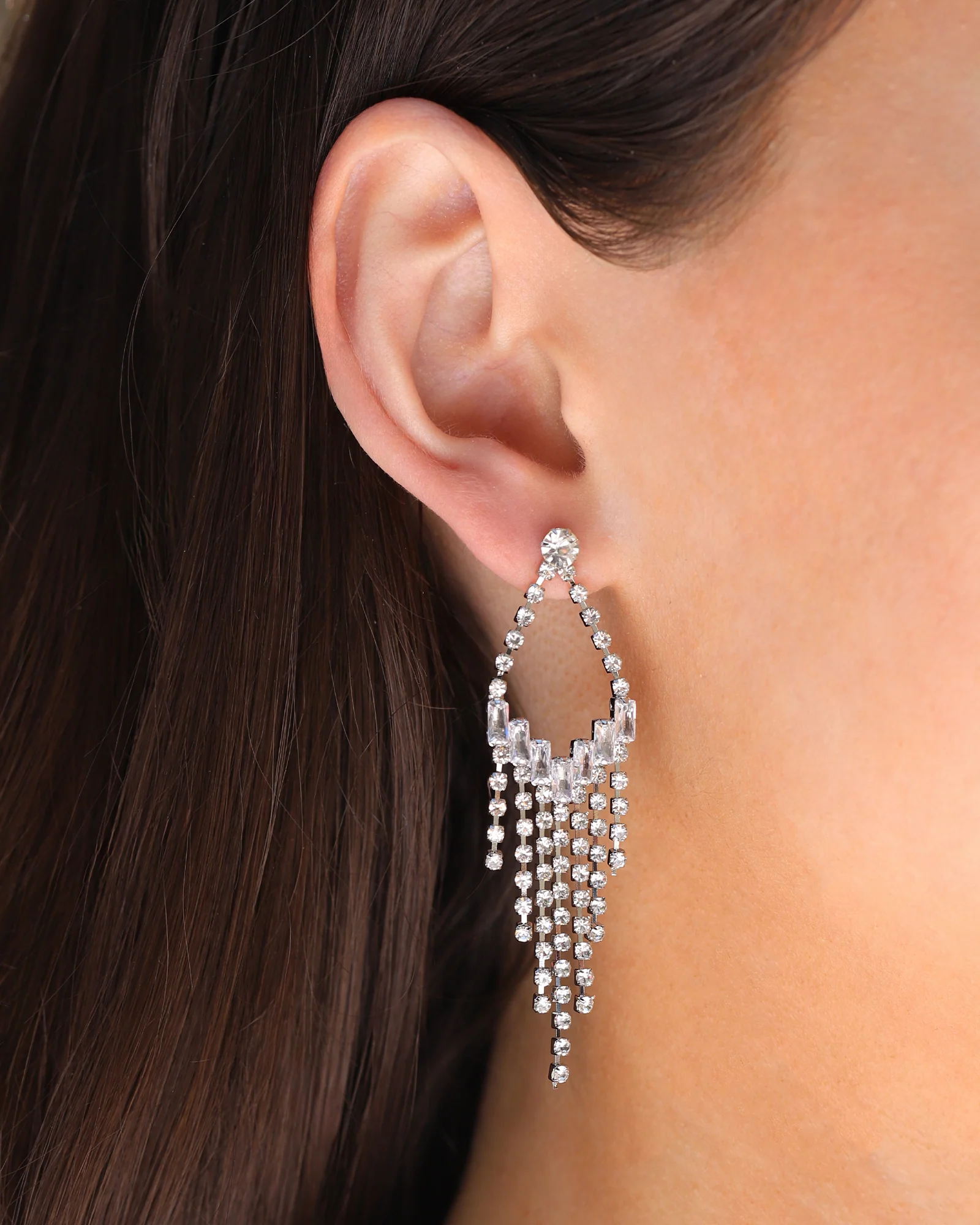 Open Teardrop Crystal Fringe Drop Earrings - Image 2