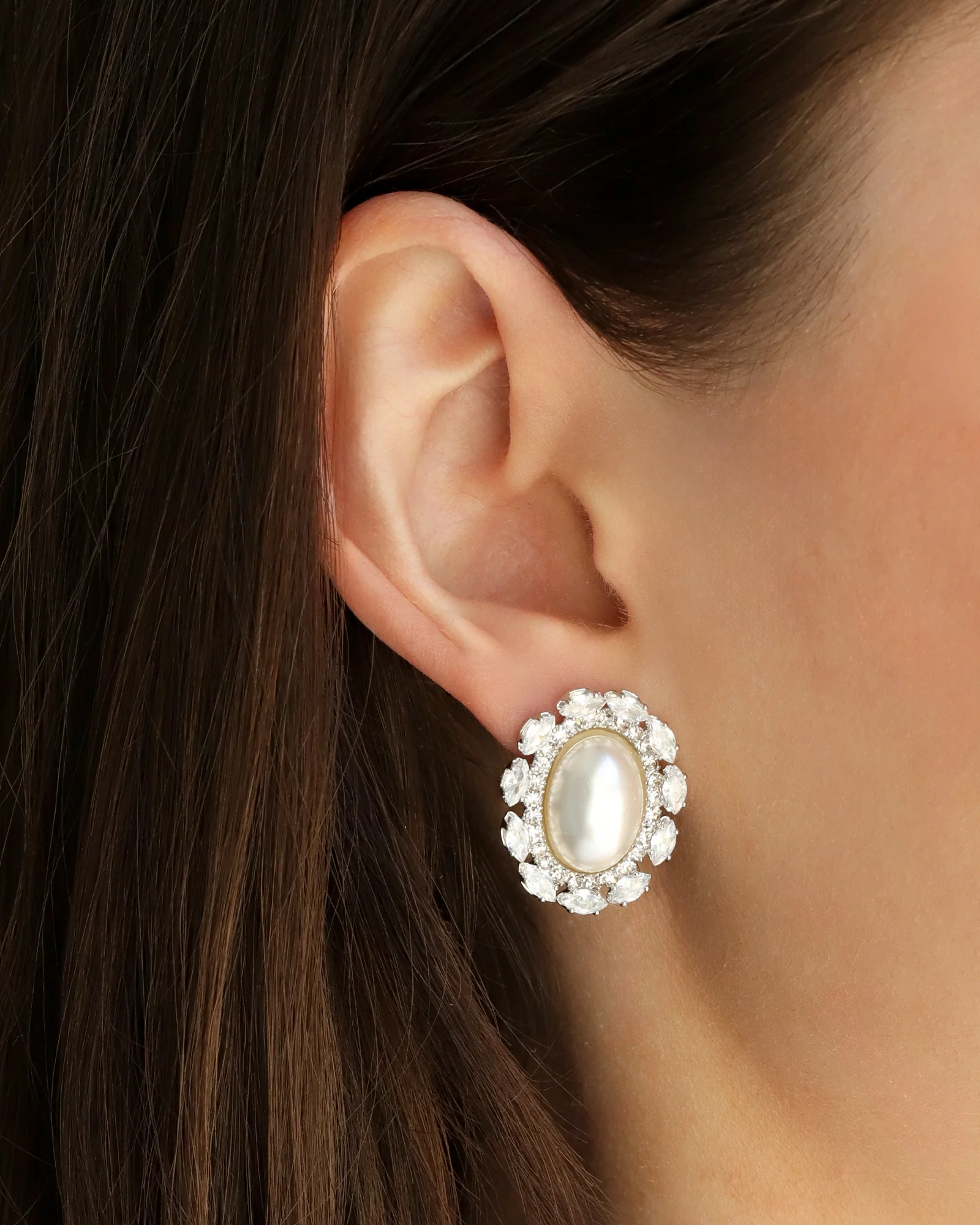 Oval Pearl CZ Halo Studs - Image 2