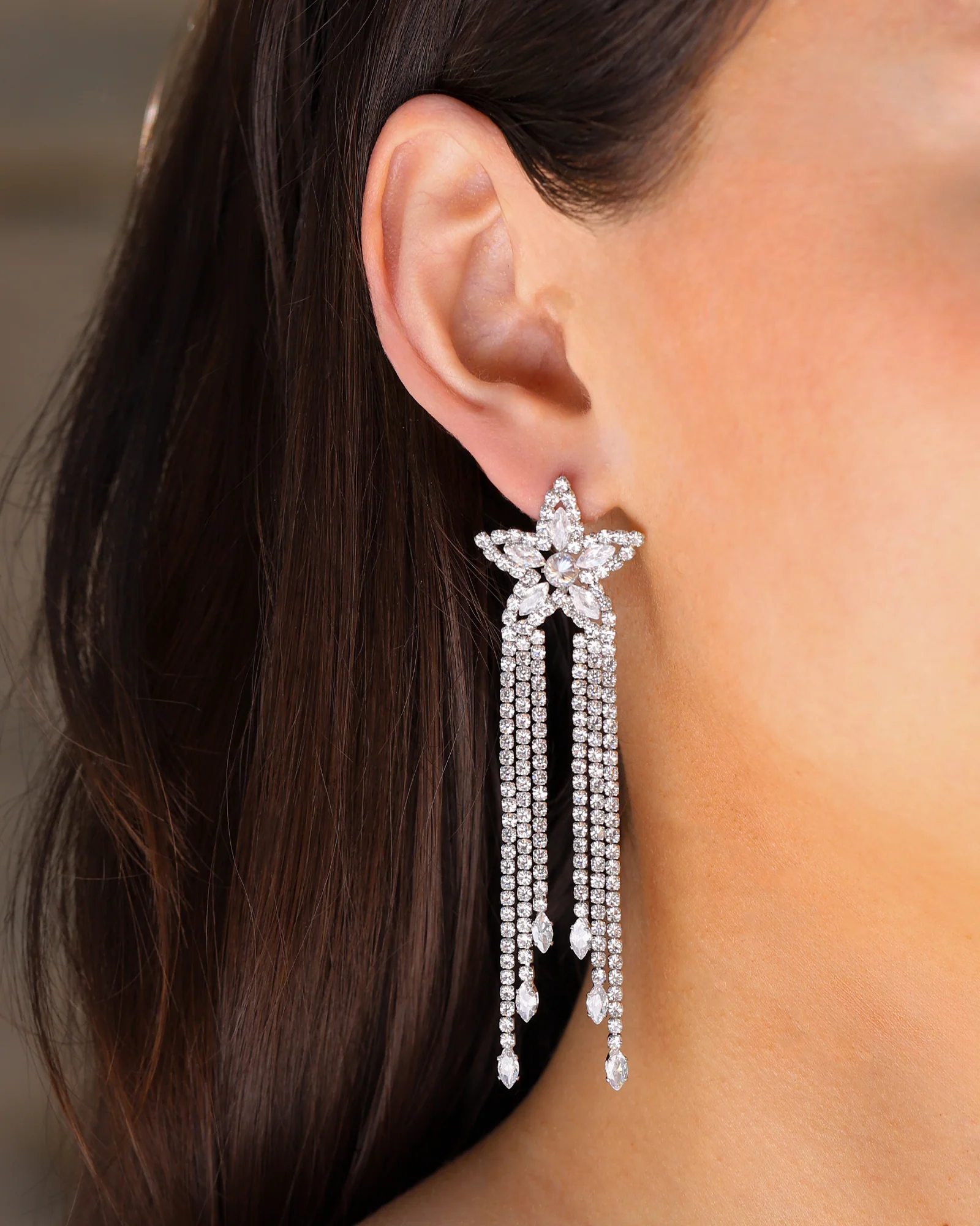 Star CZ Tassel Earrings - Image 3