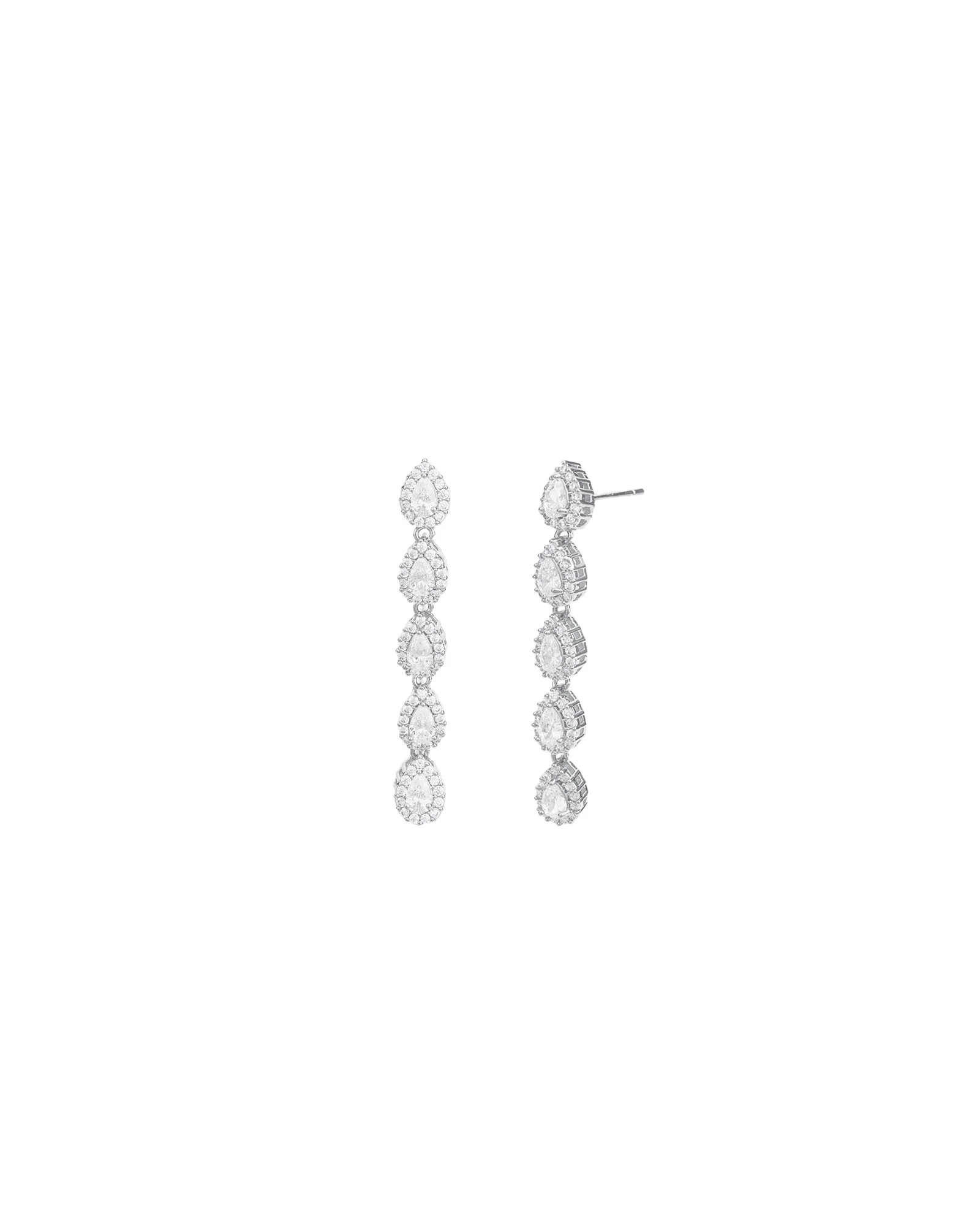 Teardrop Halo CZ Strand Drop Earrings